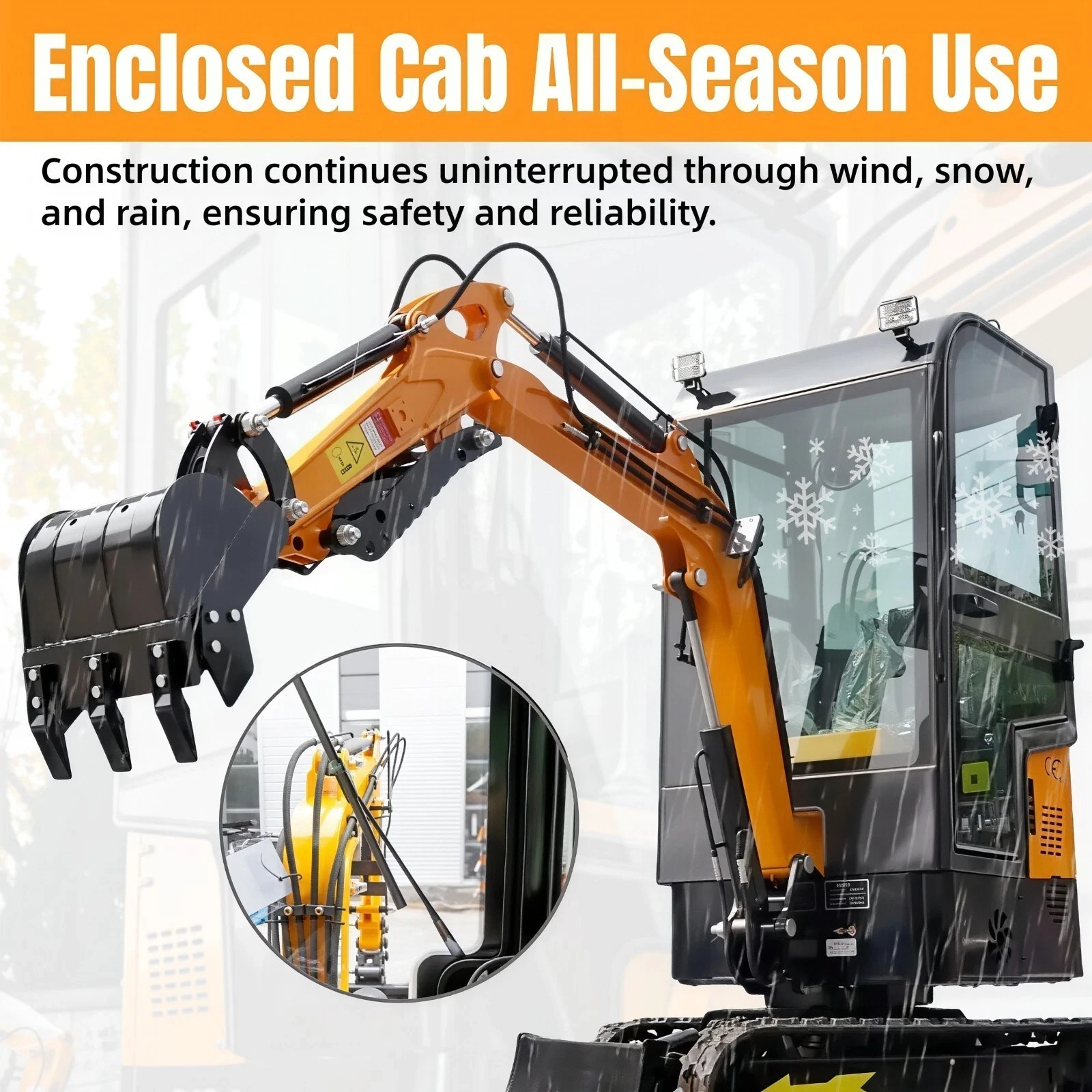 1.2Ton Enclosed Cab Mini Excavator With 10 FREE Attachments EPA Gasoline Engine