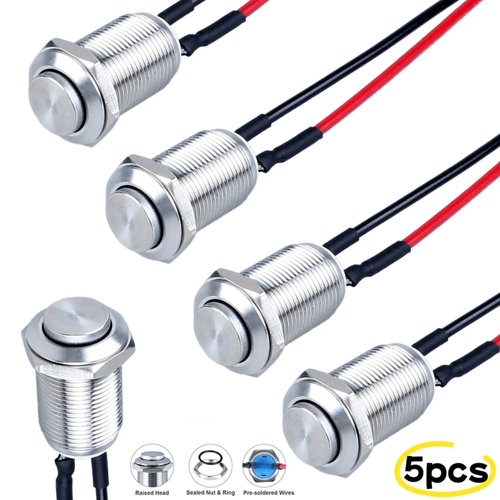 5 Pcs 12mm 12v Momentary Push Button Switch Waterproof Push Button Switch Round