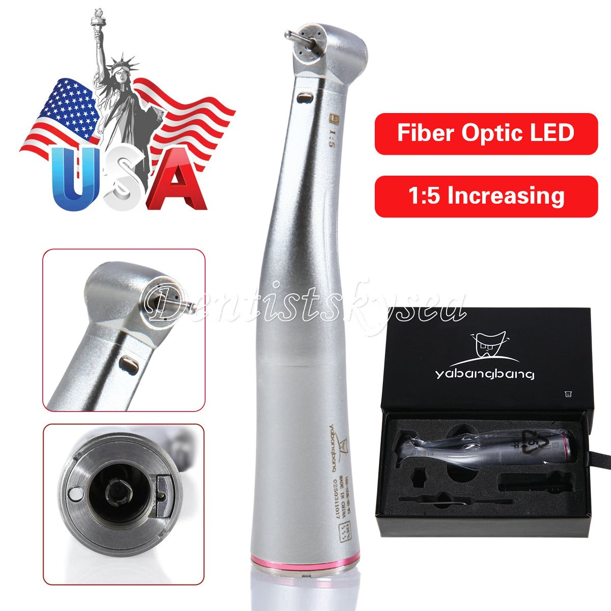 Dental 1:5 Increasing Contra Angle Optic LED Handpiece Fit Electric Motor YBB
