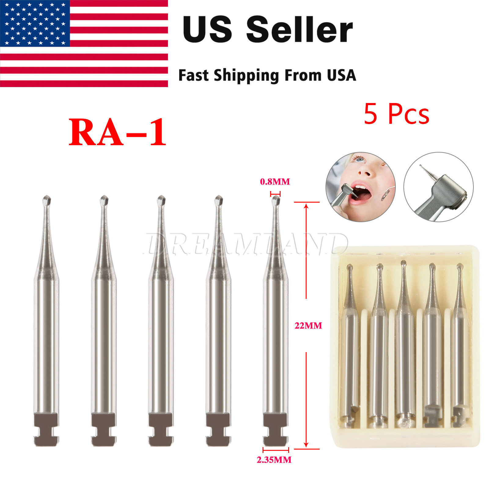 Dental Tungsten Steel Carbide Bur Round RA Burr Fit Low Speed Contra Angle USA