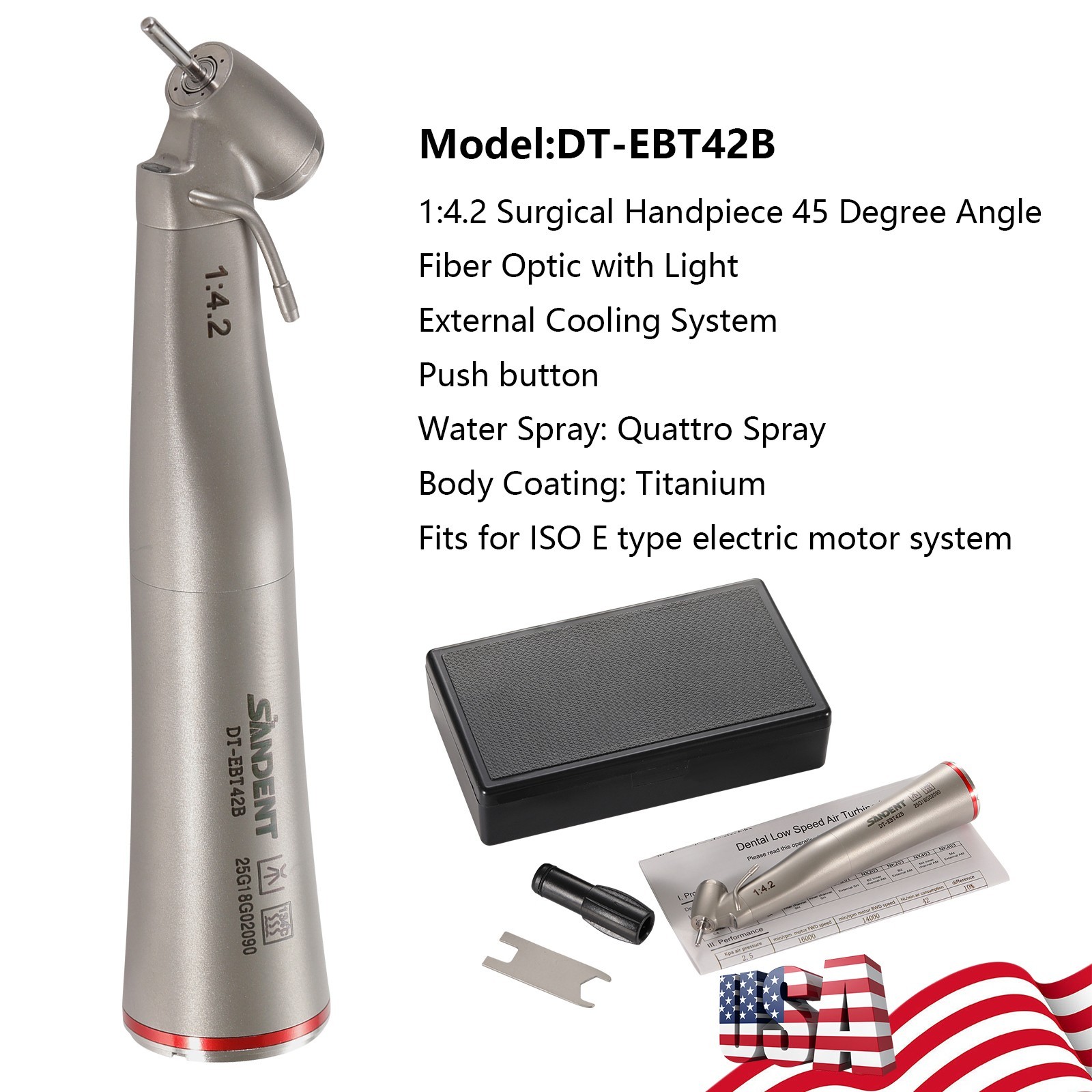 NSK Style Dental 1:4.2 Electric Contra Angle Handpiece 45°Angle Head Fiber Optic