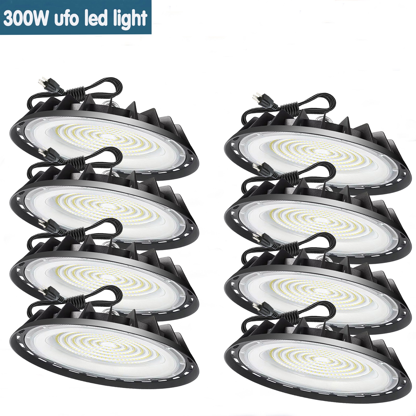 8 Pack 300W UFO Led High Bay Light Shop Warehouse Factory Commercial Industrial