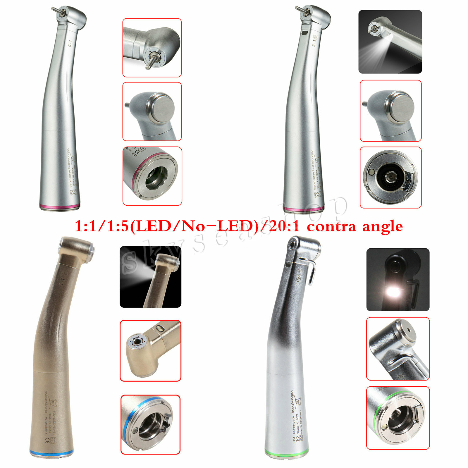Dental 1:5/ 1:4.2/ 20:1/ 1:1 LED Fiber Optic Contra Angle fit NSK Electric Motor