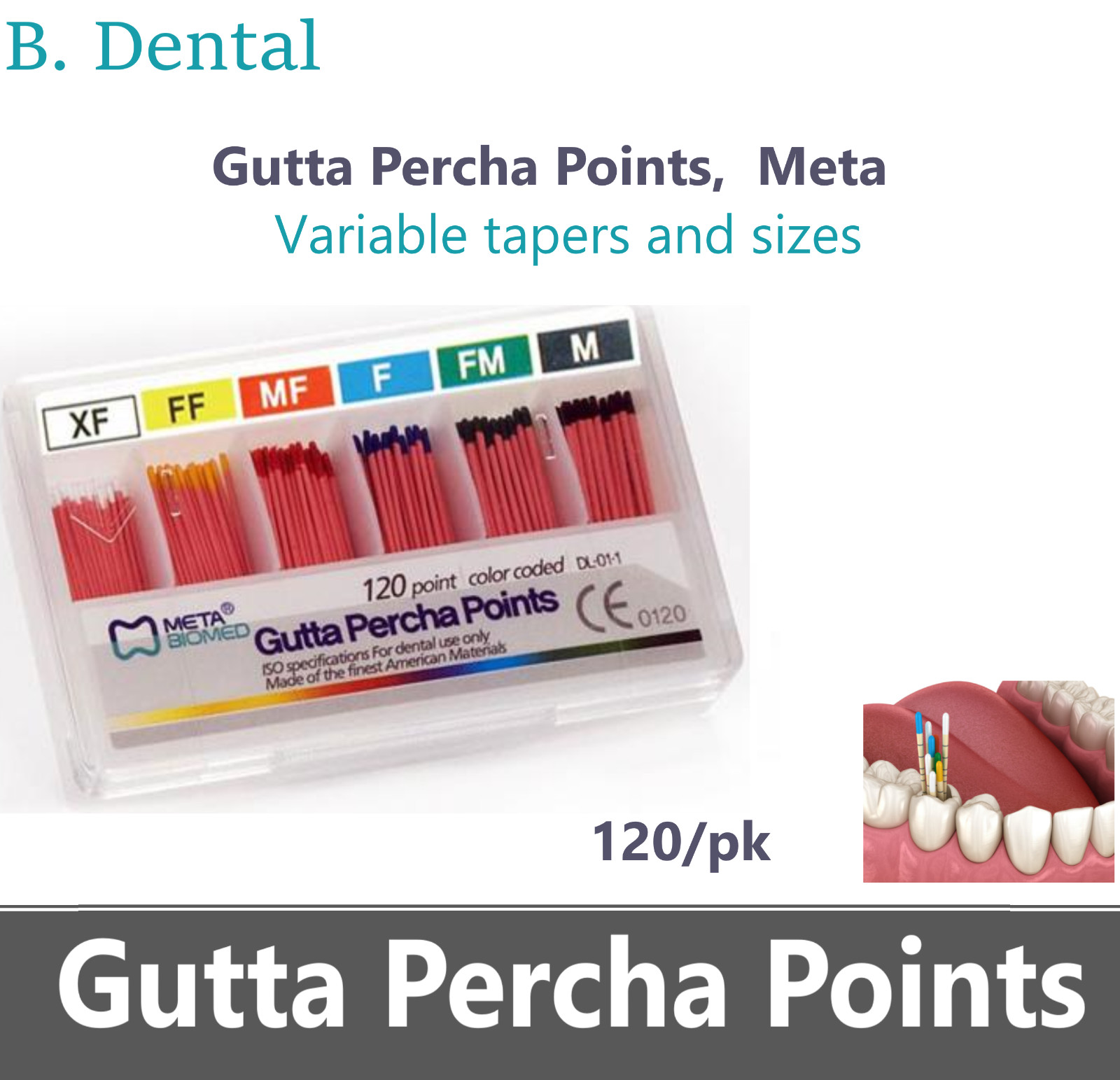 GUTTA PERCHA POINTS Taper 0.4 or 0.6, or Standart Taper, All Sizes Dental Meta