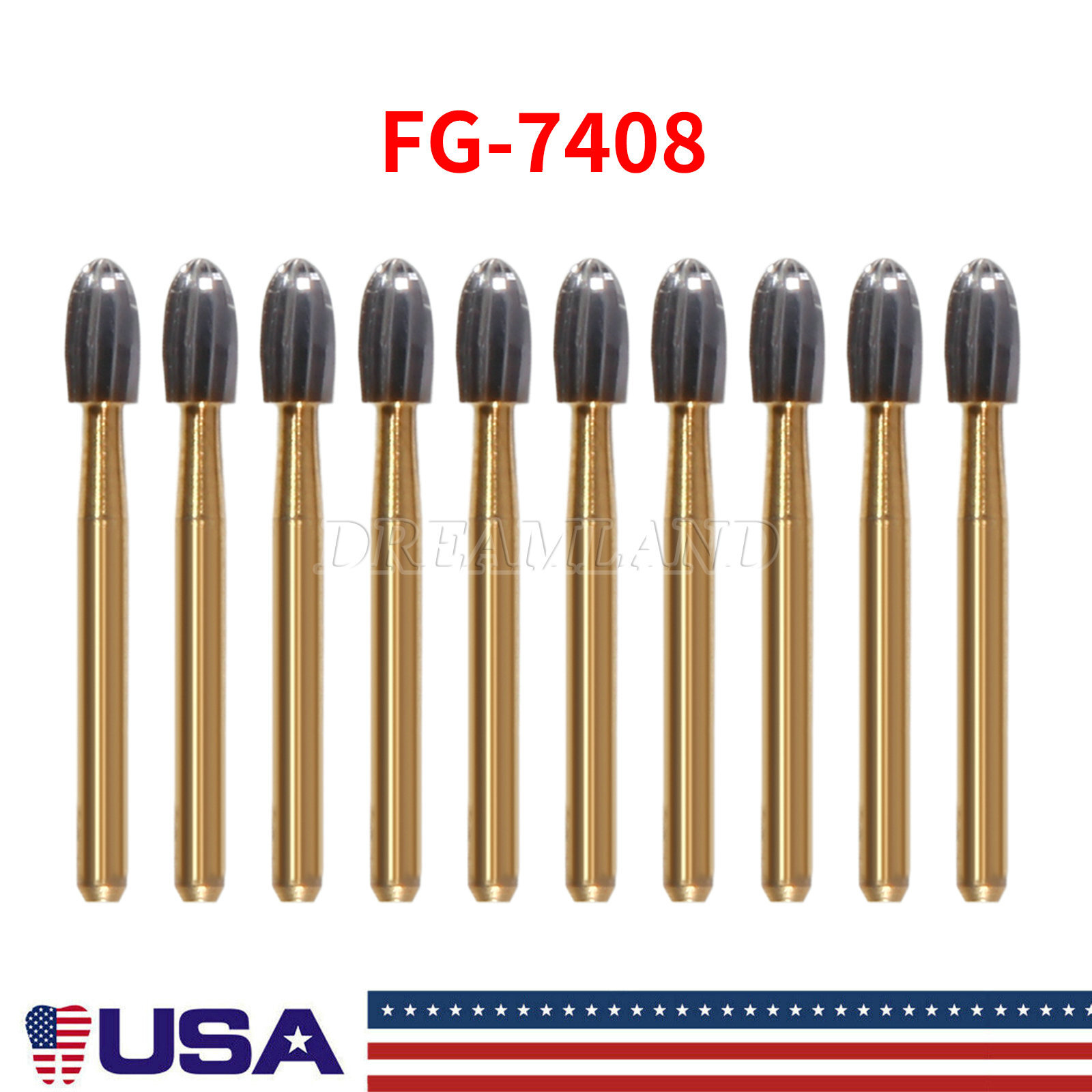 10Pcs Dental Tungsten Carbide Burs Trimming & Finishing Egg Football Bur FG 7408