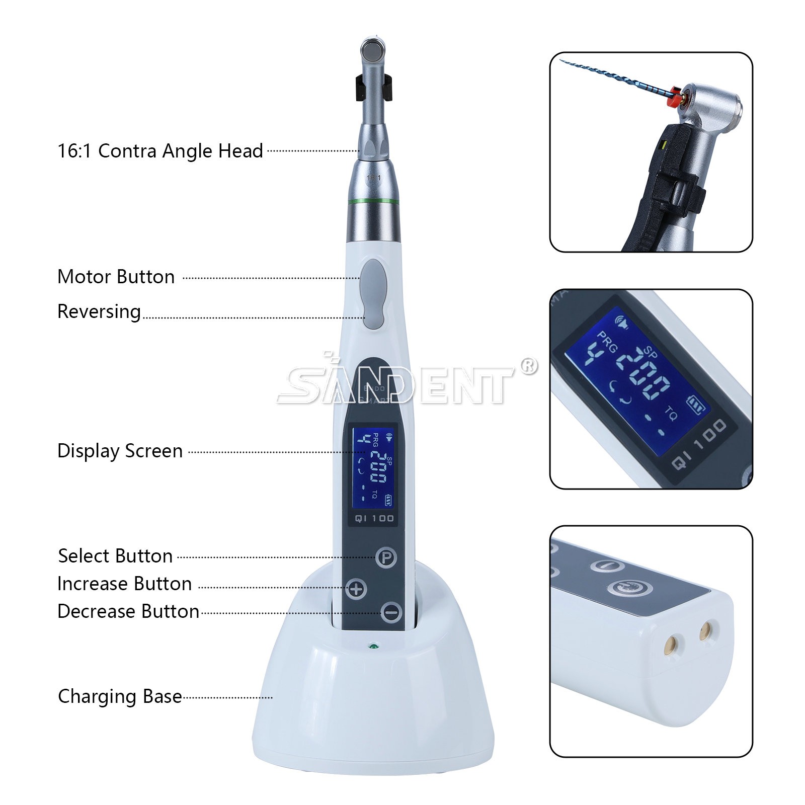 Dental Cordless LED Endo Motor 16:1 Contra Angle/4.5″LCD Apex Locator Root Canal