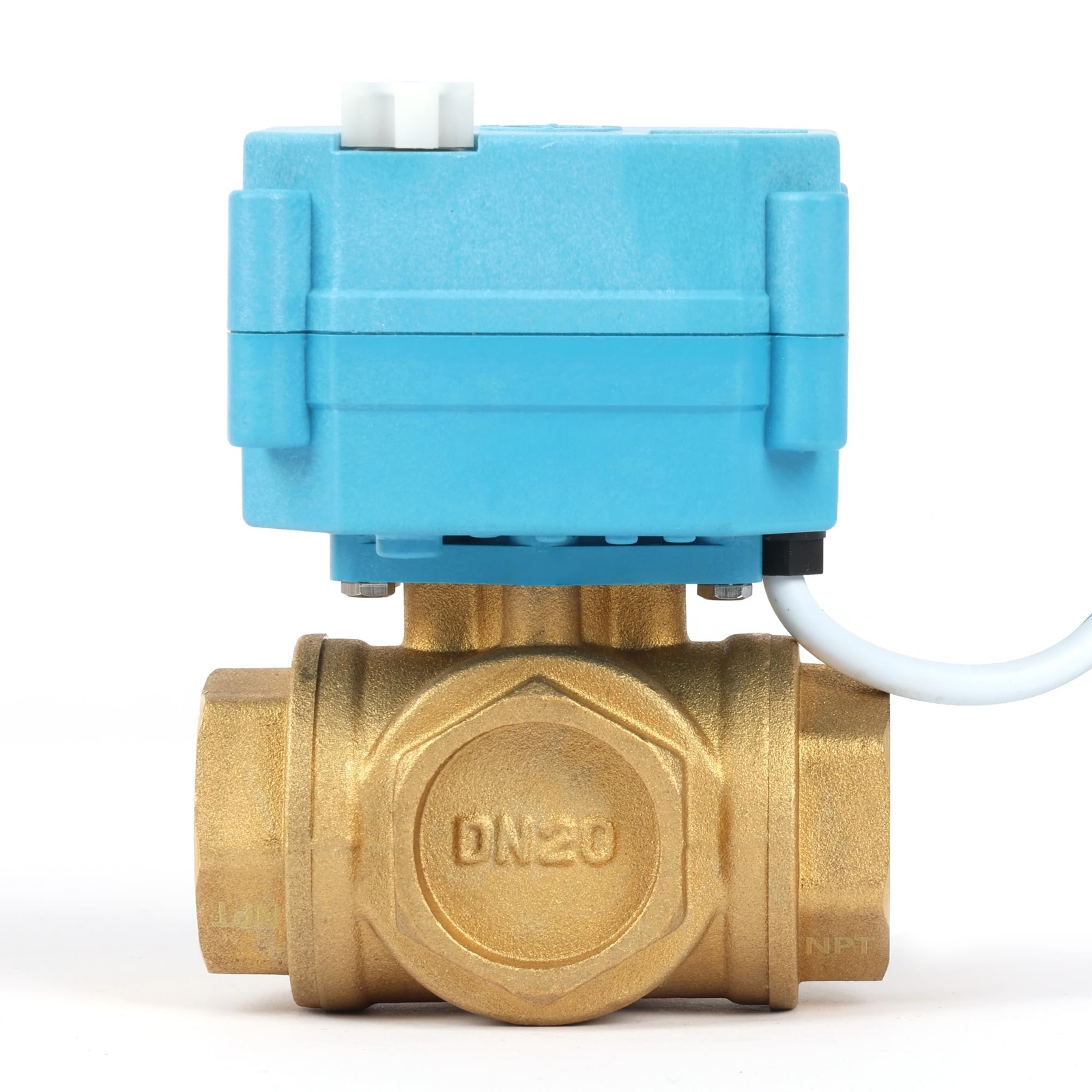 U. S. Solid 3 Way T Type Motorized Ball Valve 3/4in Brass 9-24V Manual Function
