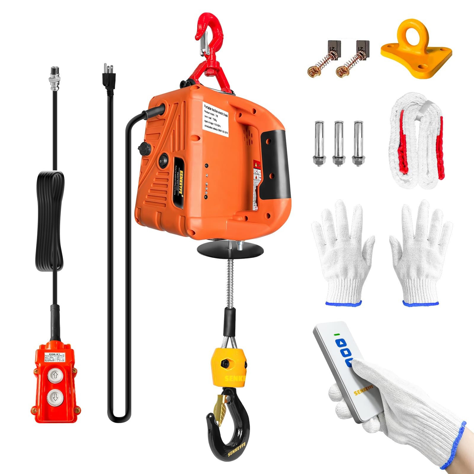 SENKEYFE Power Electric Portable Hoist Winch 1500LBS 3 in 1 Electric Cable Hoist