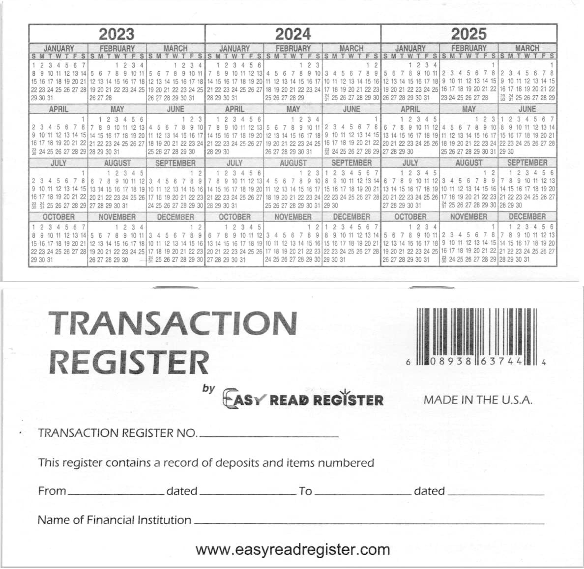 Checkbook Register, Made in the USA, Check Registers for Personal, Blank Ledger