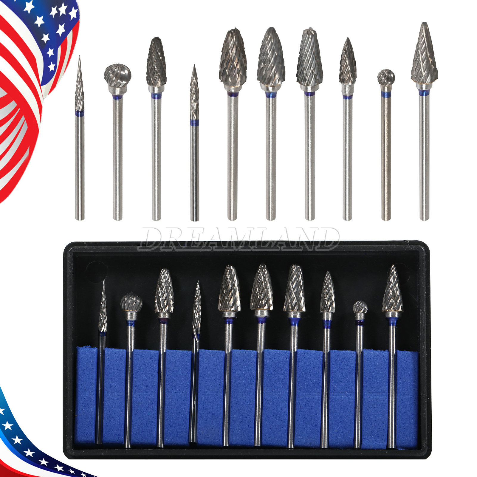 10Pc/kit Dental Lab Polishing Bur Drills Tungsten Steel Carbide Burs 2.35MM
