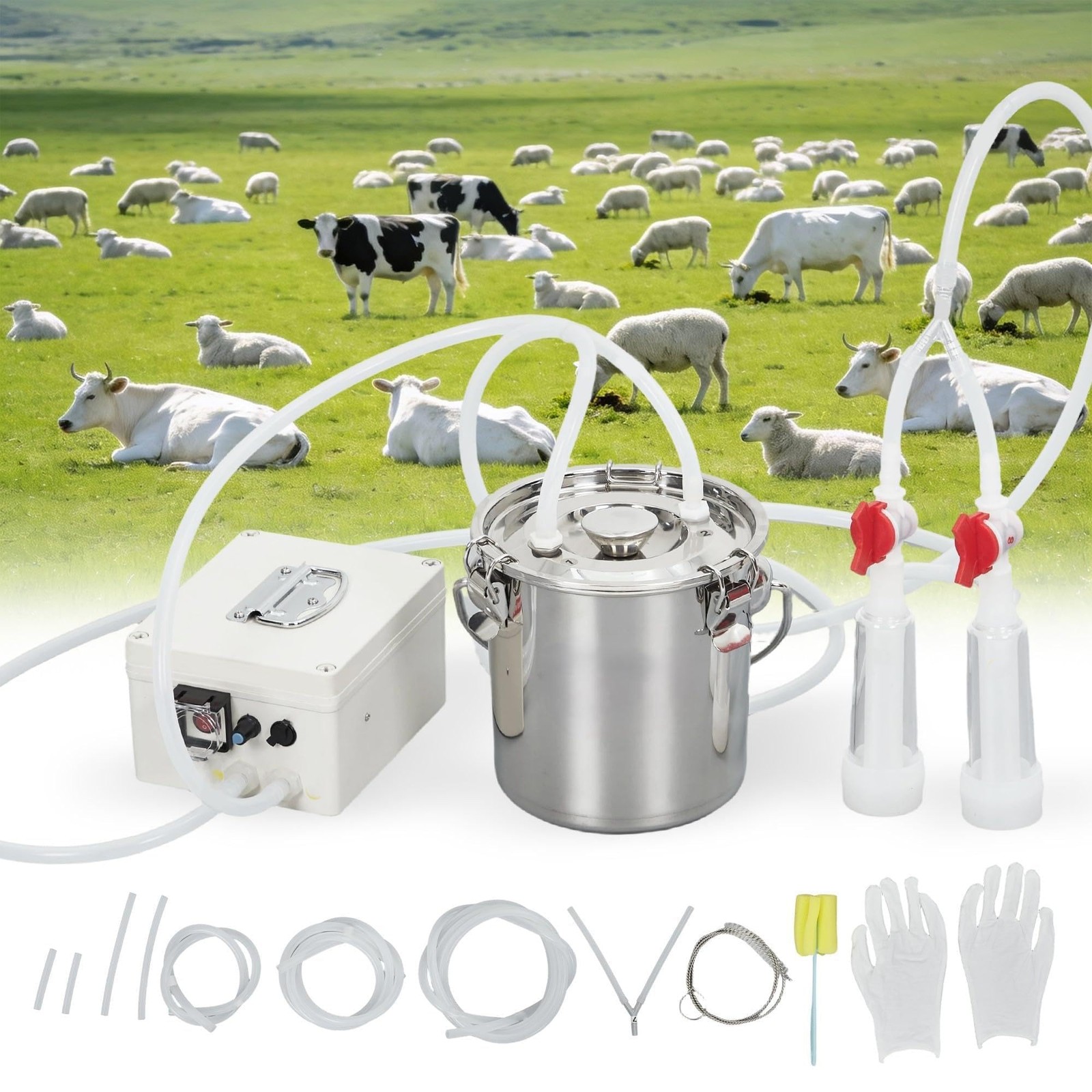 ⚡Electric Automatic Goat Milking Machine 3L W/304 Stainless Steel Bucket & Tubes
