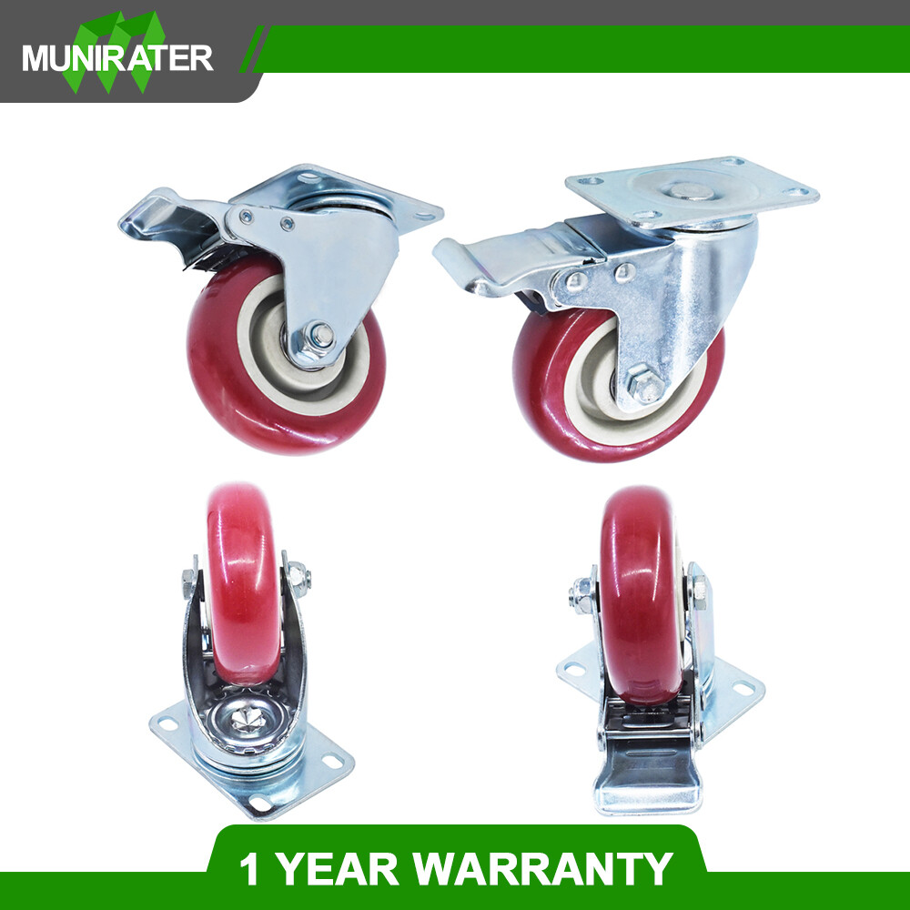 4 × 4″ Heavy Duty Swivel Caster Set Rubber Wheels All Swivel & Brake Casters