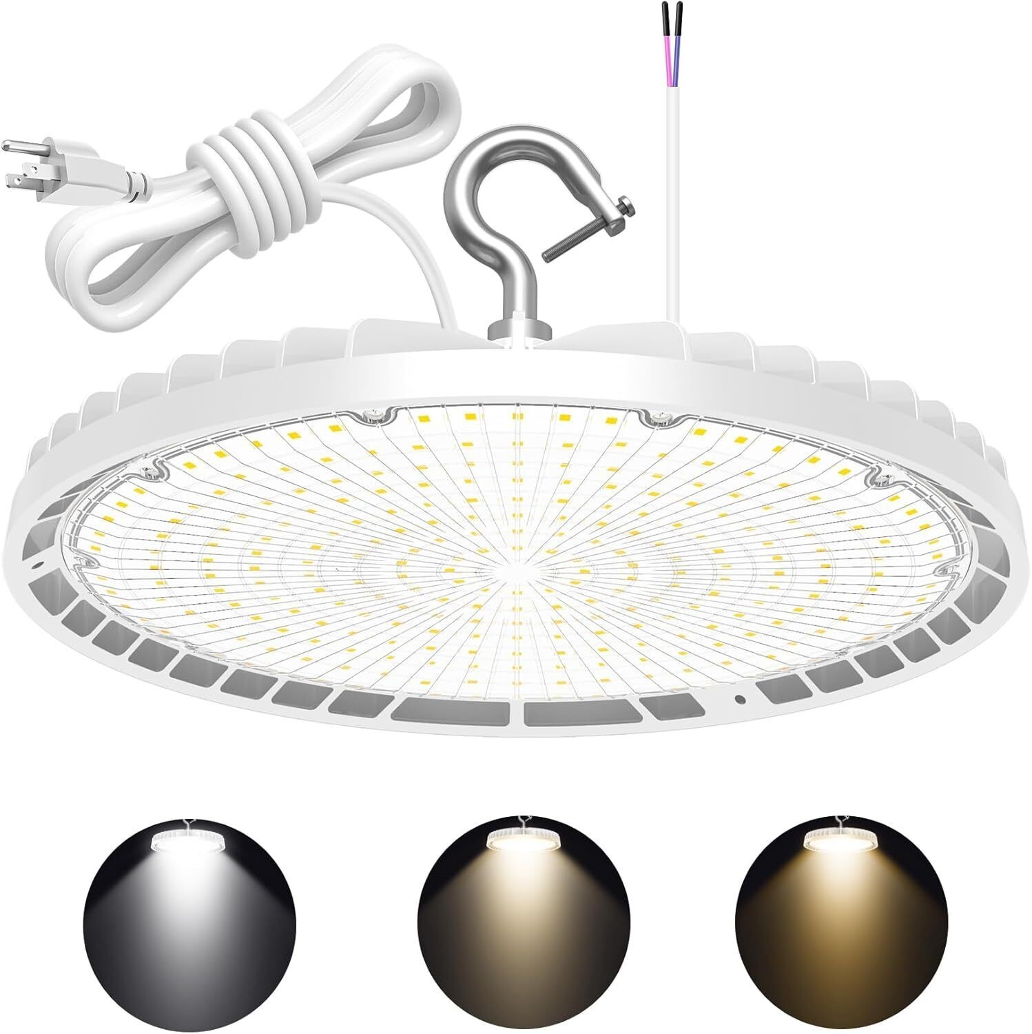 LED UFO High Bay BI Light 240W 200W 150W CCT 4.5K 5000K 5700K 100-277 VAC White
