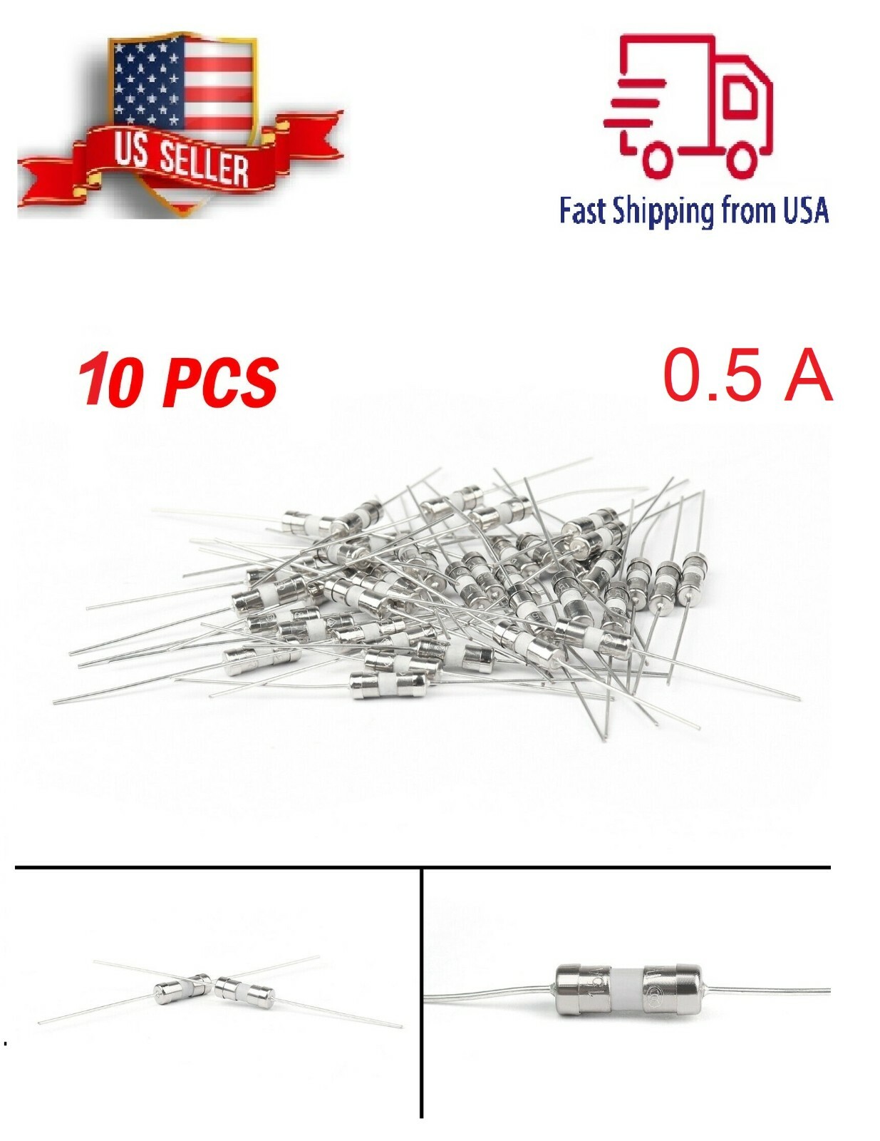 10qt Ceramic Axial Lead Fuse T0.5A 250V 3.6*10mm Miniature Fuses 0.5AMP
