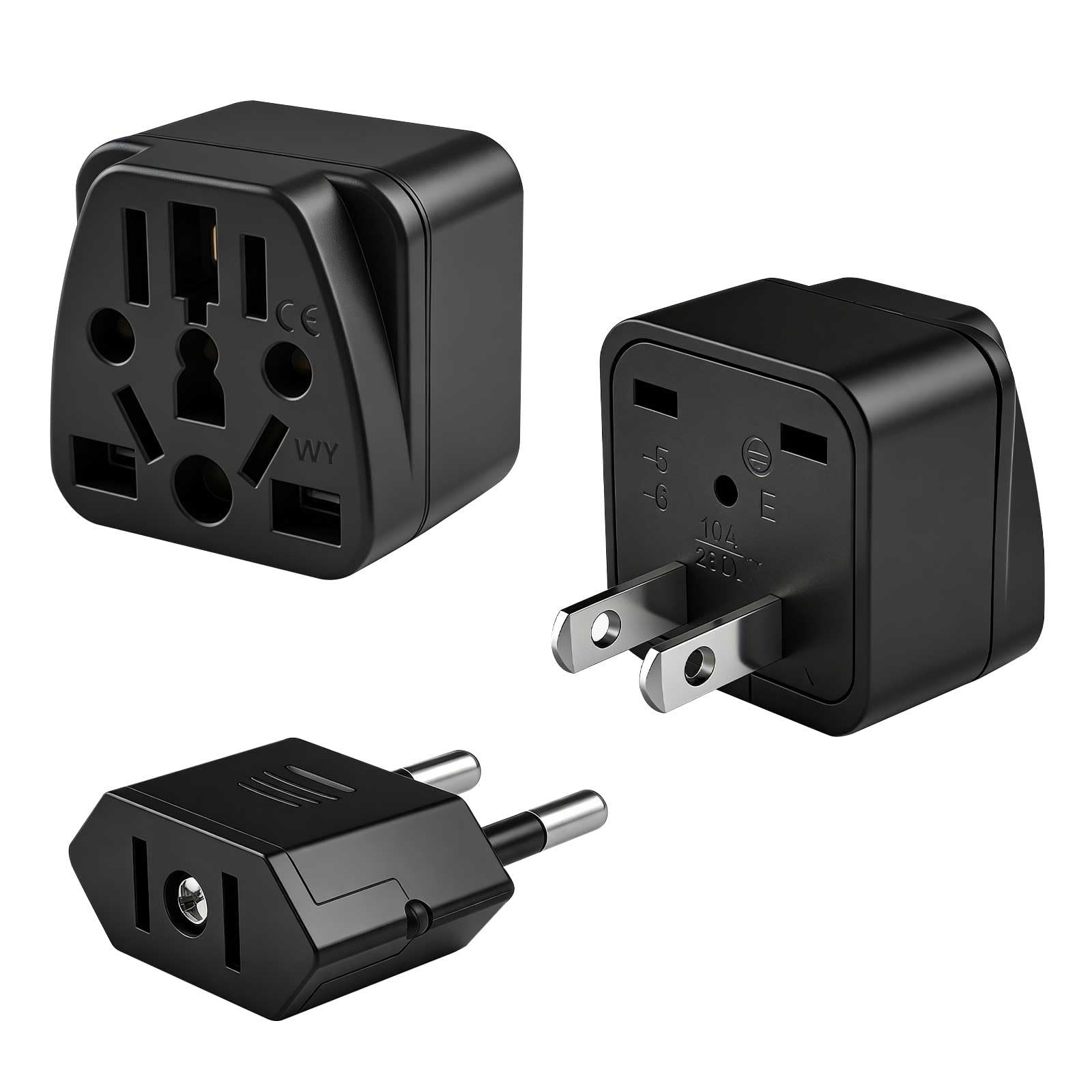 EU to US Plug Adapter, UK/EU/AU/CN/JP/Asia/Italy/Swiss/Brazil to USA Travel A