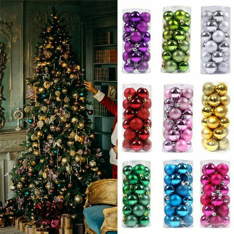 24Pcs/Box Christmas Glitter Ball Ornaments Xmas Tree Ball Hanging Dec 1.18″