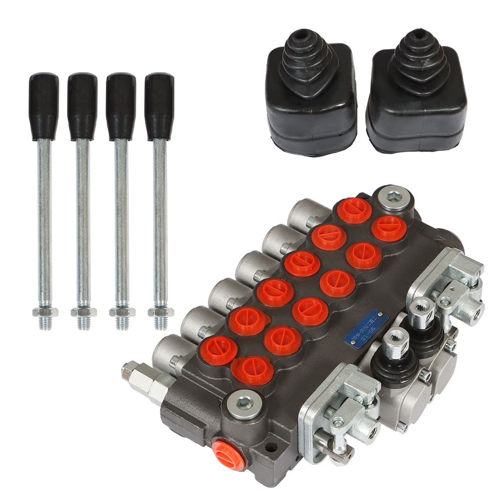 Hydraulic Backhoe 11 GPM Directional Control Valve 6 Spool With 2 Joysticks