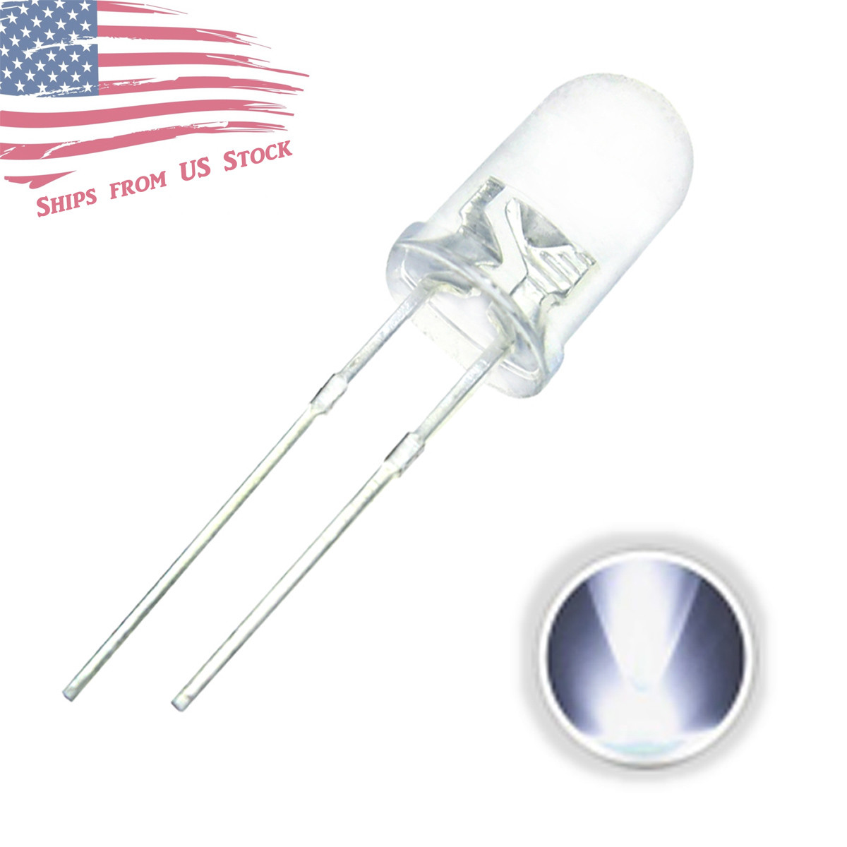 LED 5mm T1-3/4 Cool White Ultra Bright Water Clear – 10x 25x 50x Packages US