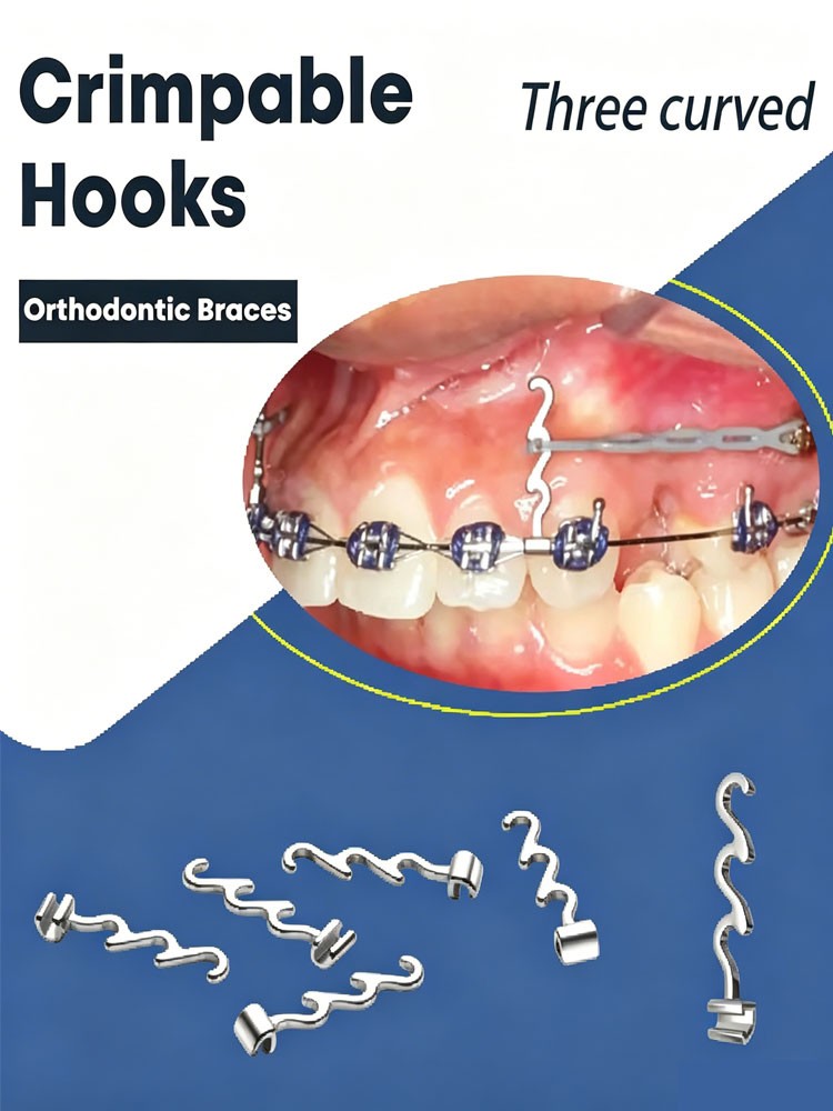 Dental Crimpable Hook 3 Hooks Spiral Multi Function Curved Left Right 50 Packs