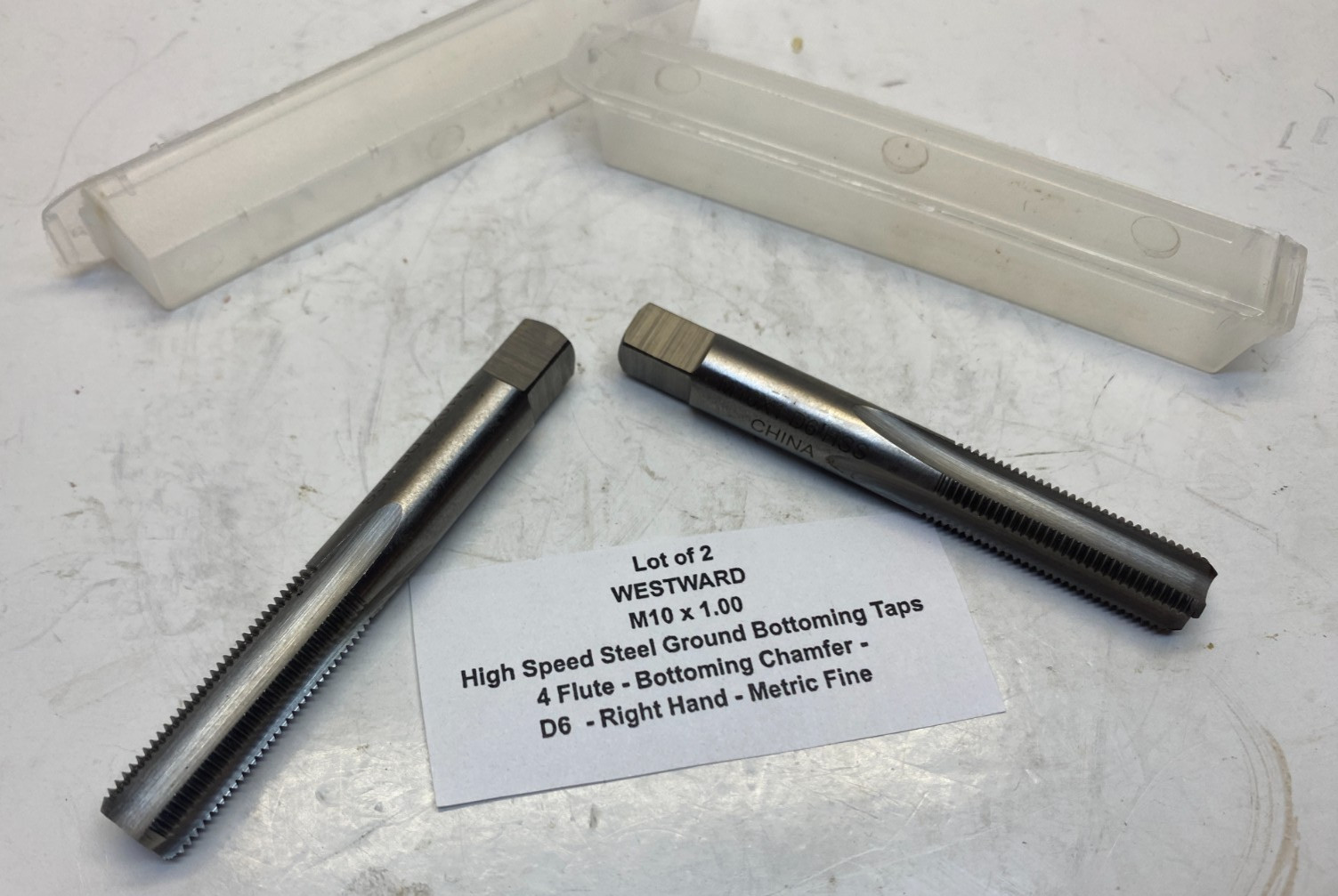 (Qty 2) WESTWARD M10 x 1.00 HSS Ground Bottoming Tap – 4 Flute – D6 – Fine –