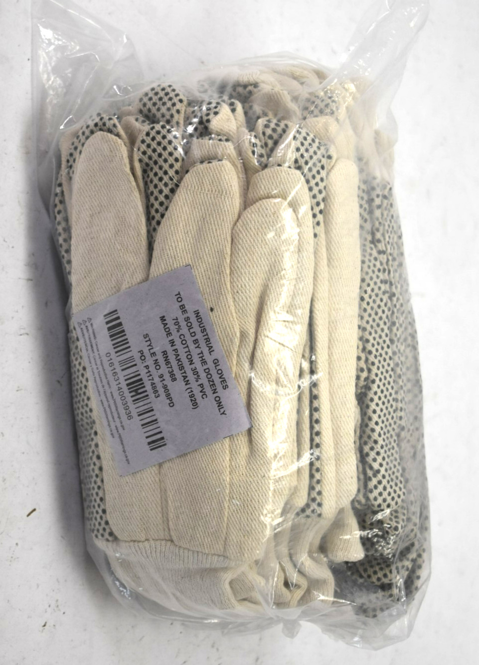 Lot of 12 PIP Canvas Dotted Palm Gloves 8oz 91-908PD White/Black Cotton/PVC