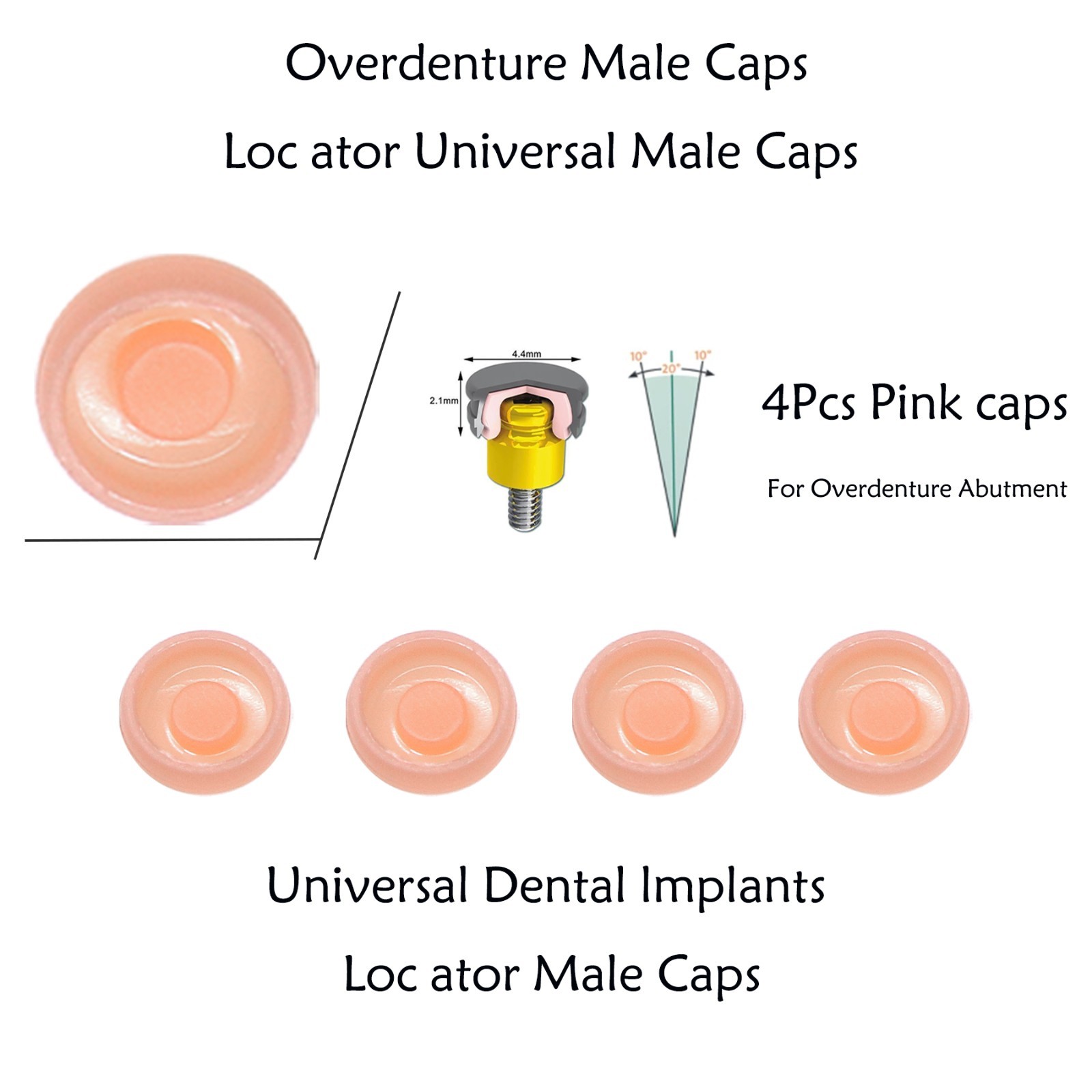 Dental Overdenture Implant Locator Abutment Retention Caps Male Cap Inserts Set