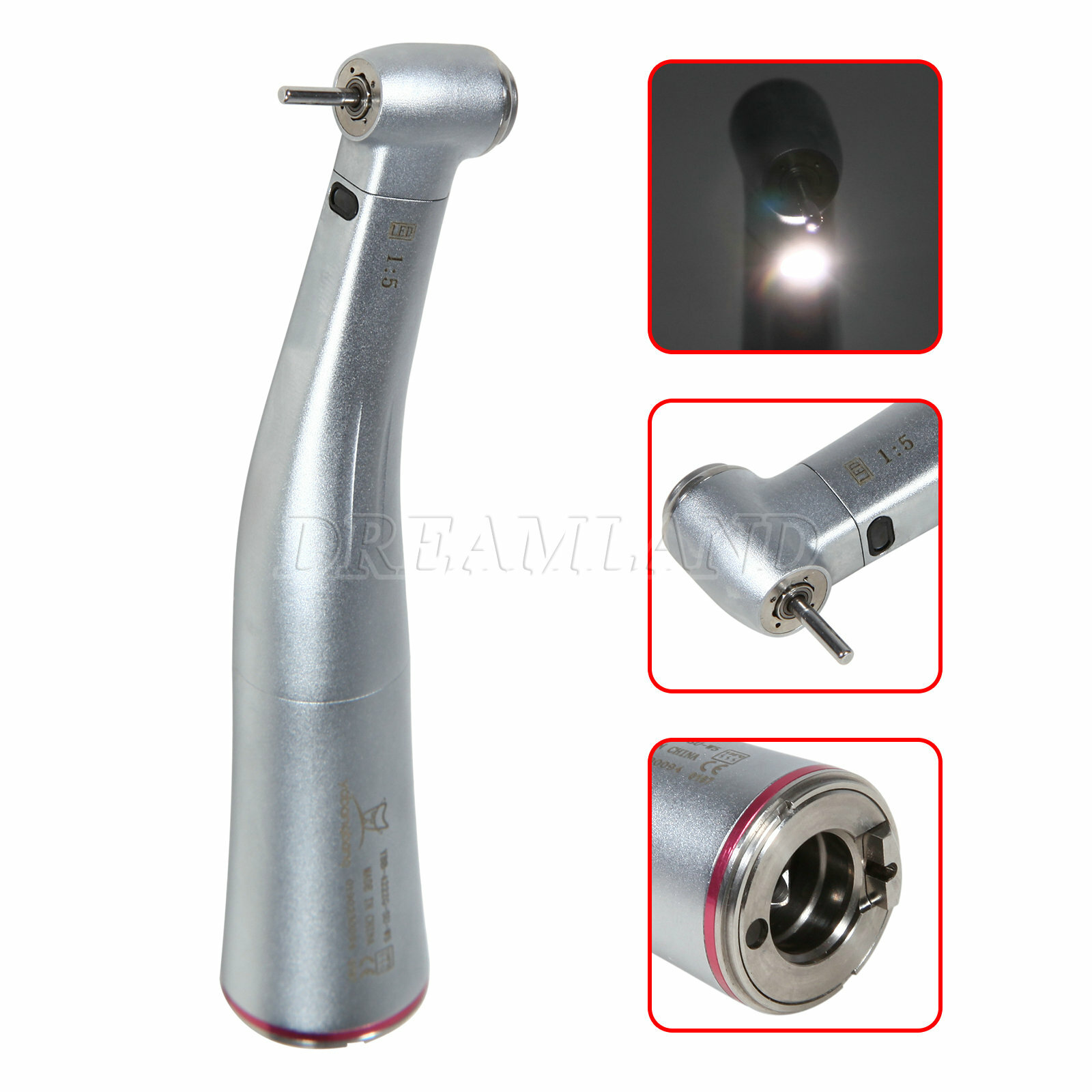 Dent 1:5 Fiber Optic LED Contra Angle Handpiece Red Ring Fit NSK KaV cz