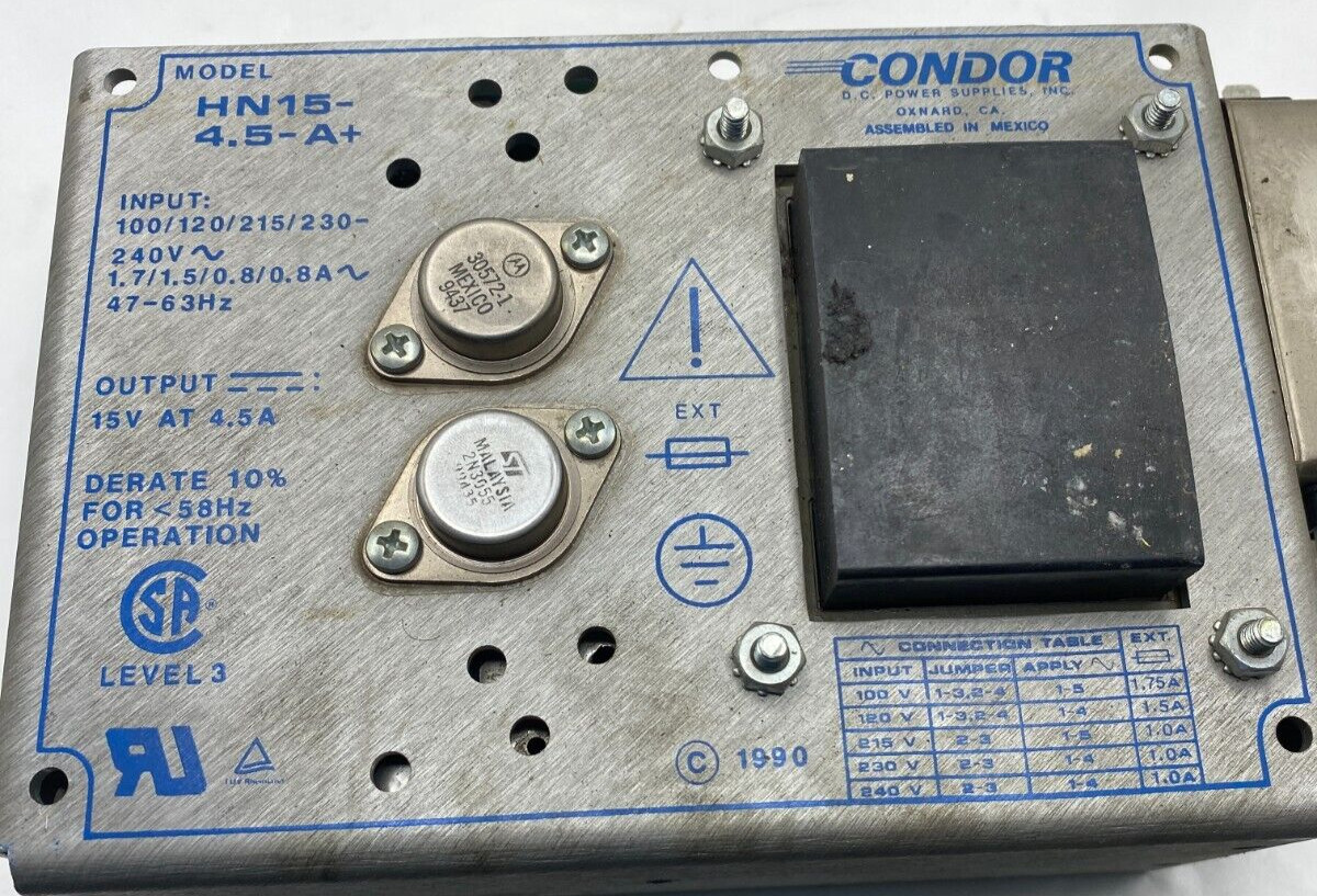 CONDOR. POWER SUPPLY, HN15-4.5-A+, 100-240 V INPUT, 50/60HZ, 15V TO 4.5A🔔