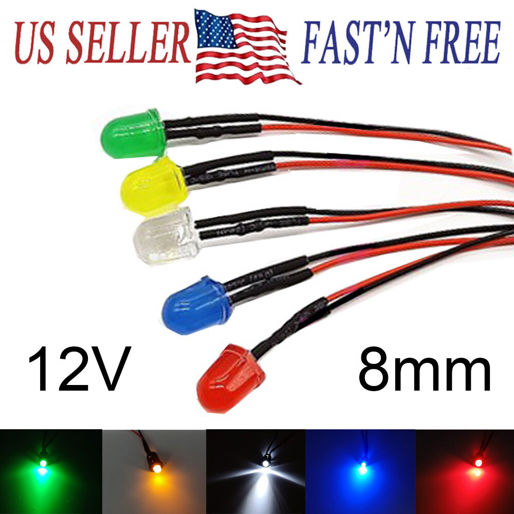 5/10PCS 12V 8mm LED Lights Emitting Diodes Pre Wired Assorted Kit Lamps