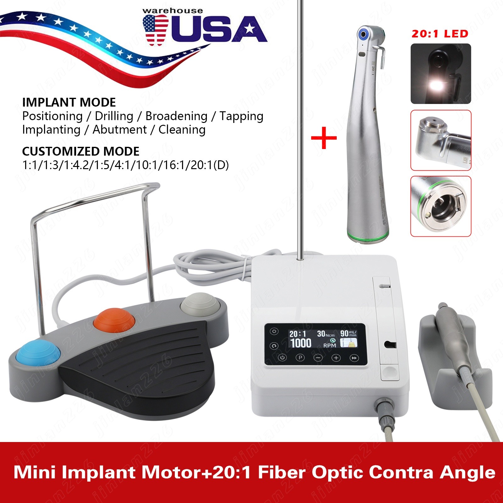 Mini Dental Implant Motor Surgical System Brushless Motor 20:1 LED Contra Angle