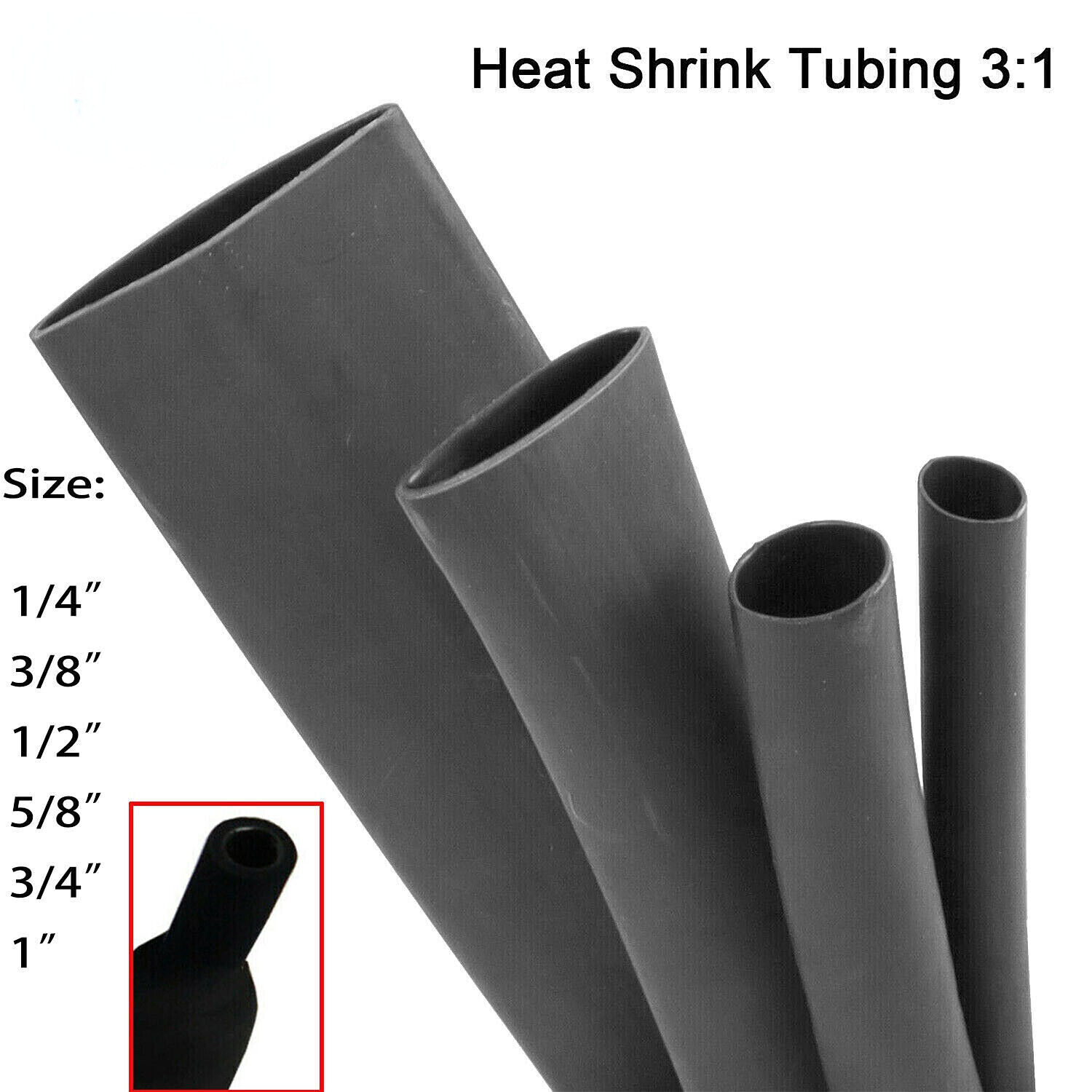 BLACK φ 6.4mm 1/4″ Heat Shrink Tubing Dual Wall 3:1 Marine Adhesive Glue Lined