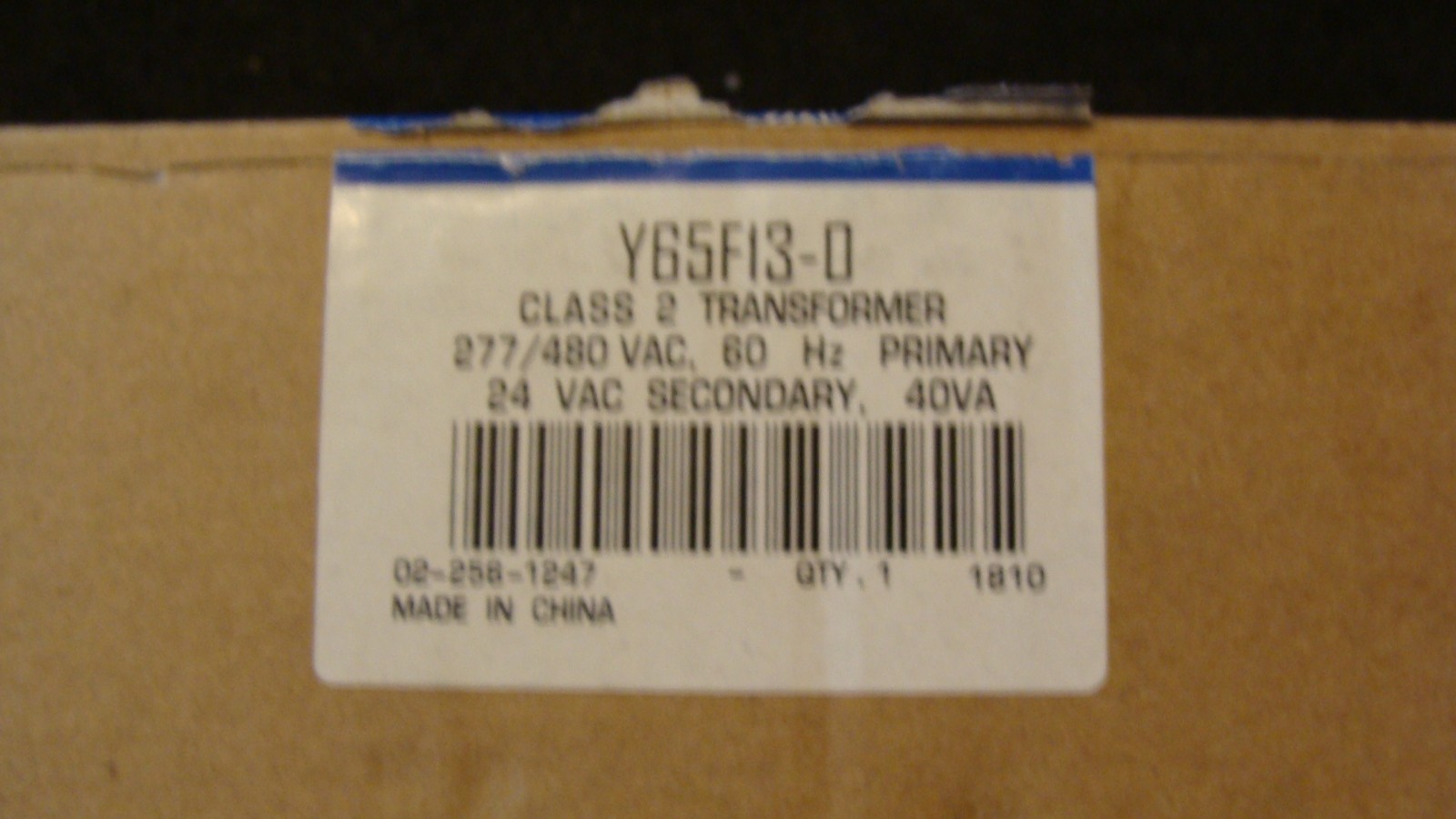 New Johnson Controls Rohs Compliant Y65F13-0, 40A Class 2 Transformer.