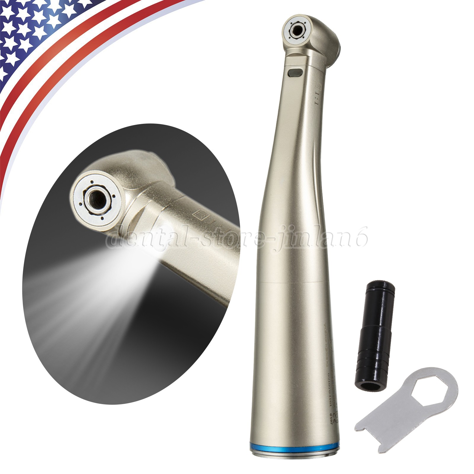 Dental 1:1 LED Fiber Optic Handpiece Internal 4 Spray 1 spray Contra Angle Low