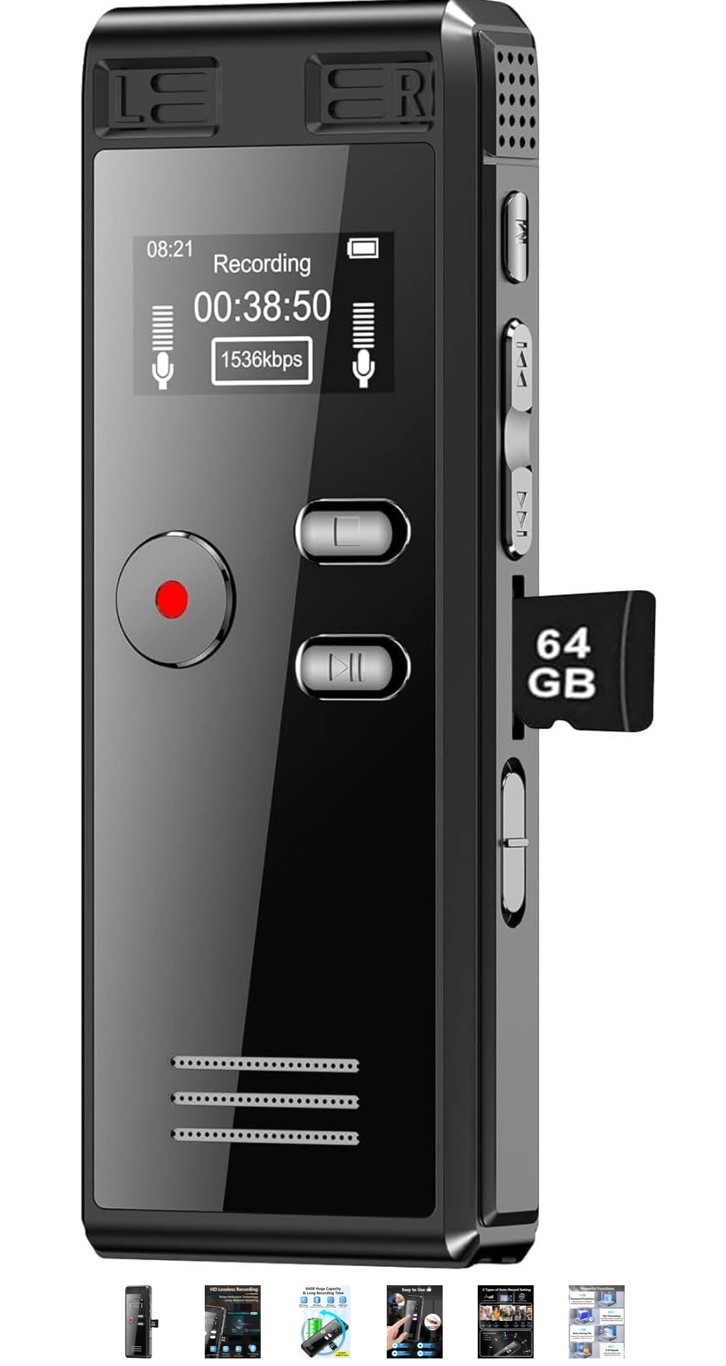 64GB Digital Recorder with Voice Activation – 4552 Hours for Lectures & Meetings