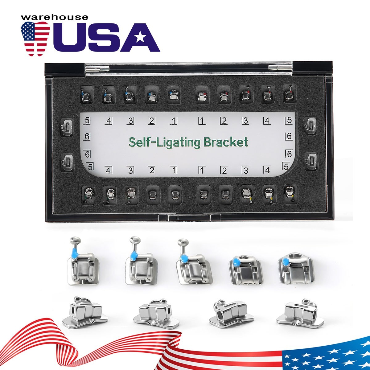 AZDENT Dental Ortho MIM Self Ligating Bracket Mini Roth.022 Hooks +Buccal Tube