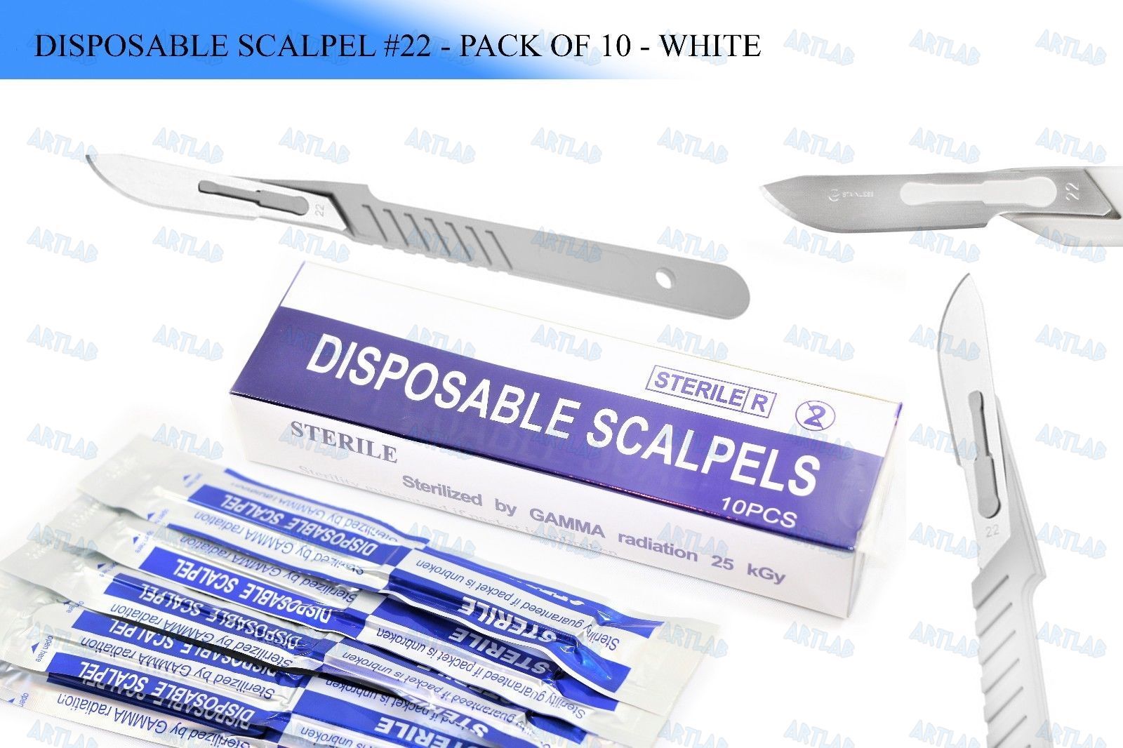 10 PK DISPOSABLE SCALPELS #22-SINGLE USE – DISSECTING, SURGICAL, DERMAPLANING