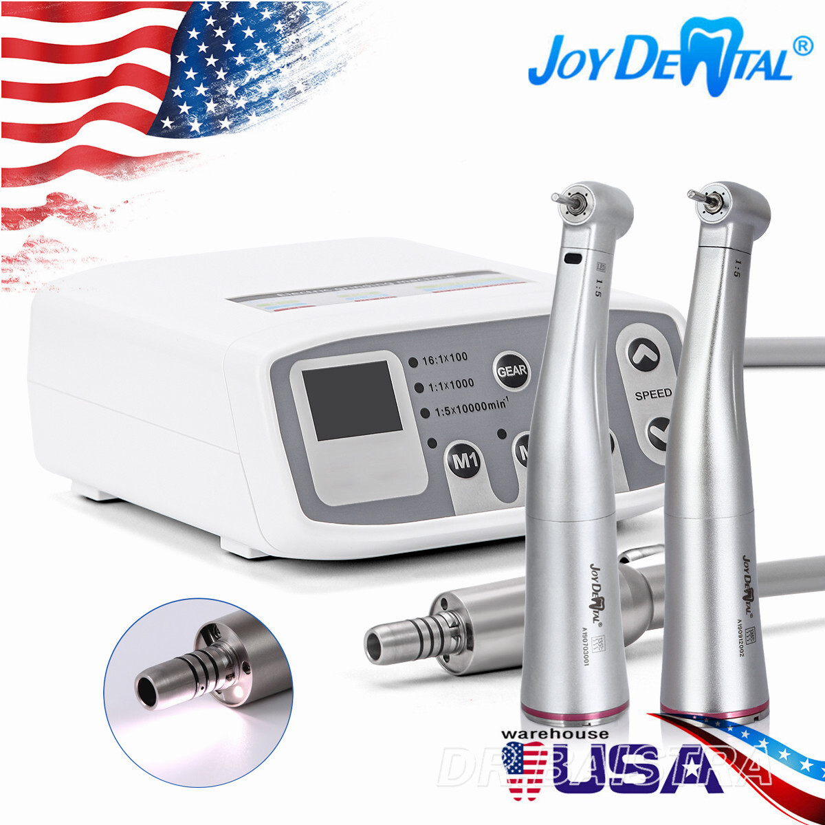 AZDENT Dental Electric Brushless Micro Motor/1:5 LED Fiber Optic Contra Angle