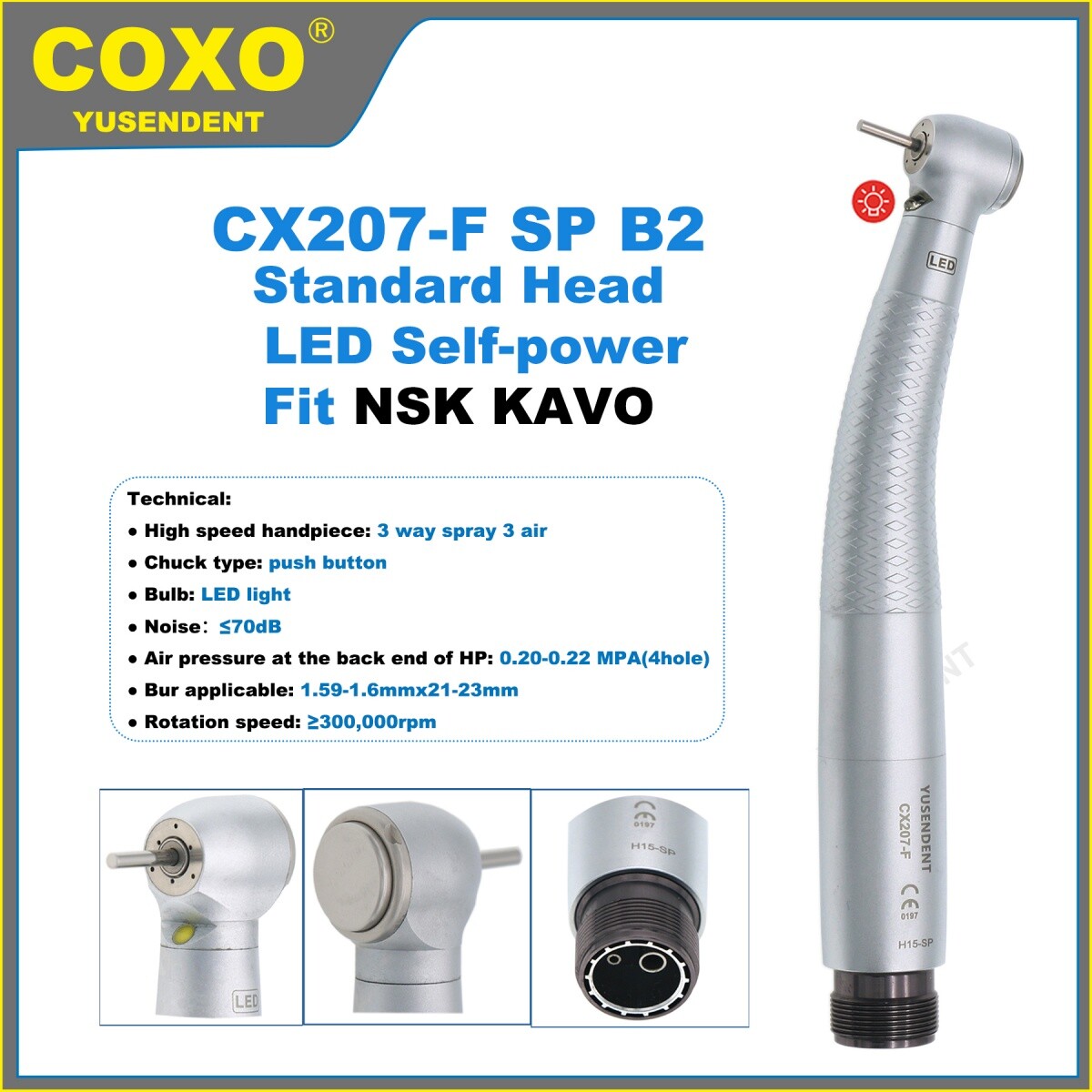 COXO Dental Handpiece LED Self-power High Speed Handpiece Air Turbine 2/4 Hole