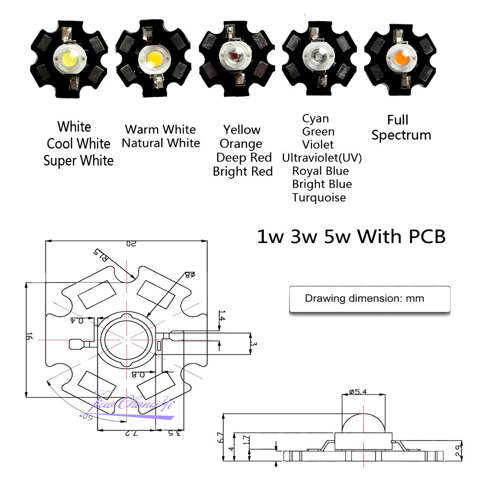3W watts High Power SMD LED COB Chip Lights Beads White Red Blue Green With PCB