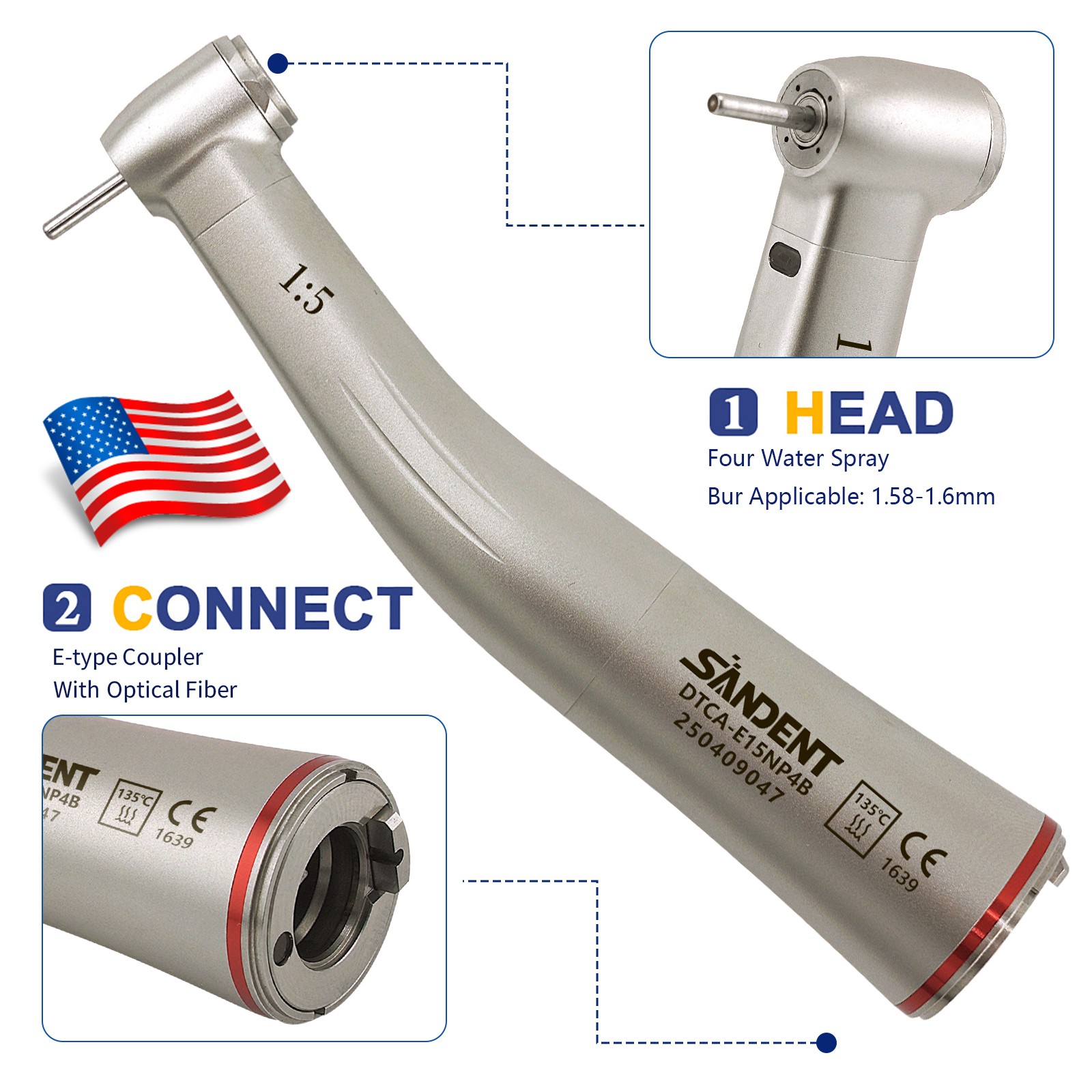 Dental Contra Angle 1:5 20:1 Fiber Optic Implant Handpiece Fit KaVo NSK COXO