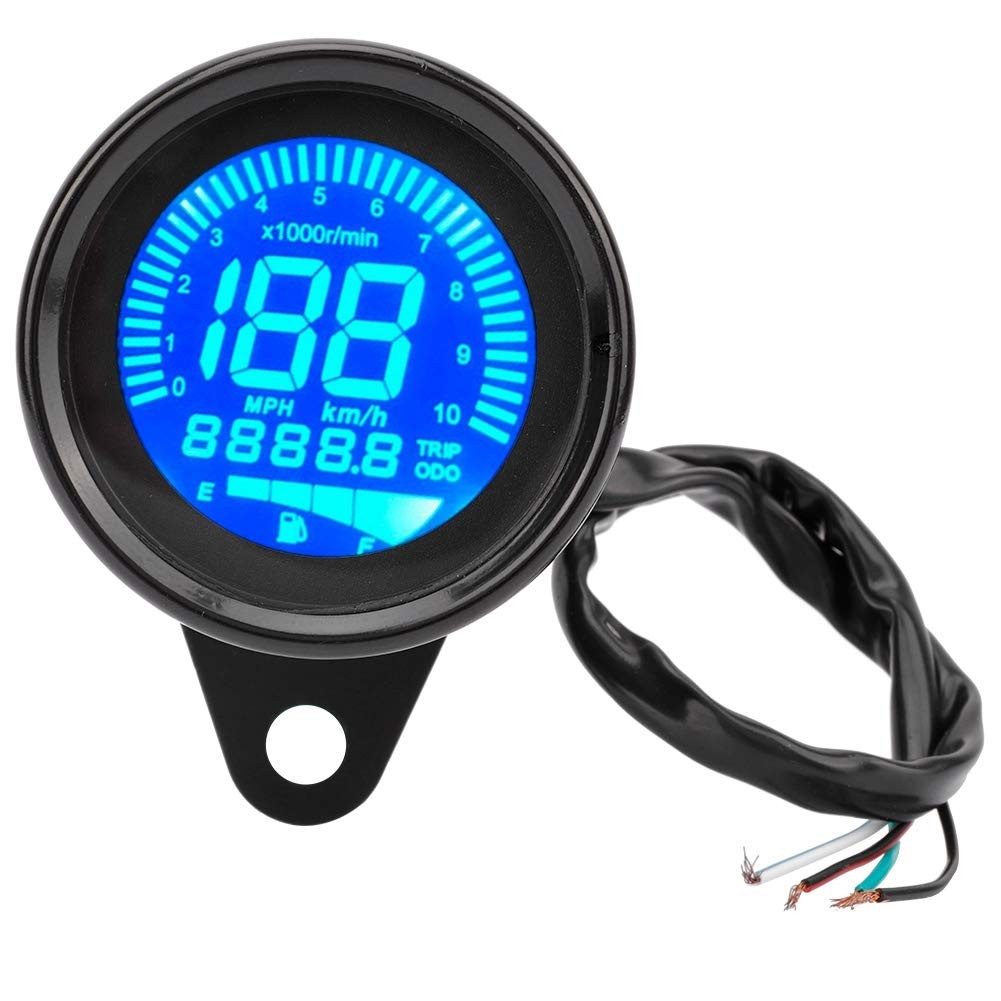 Akozon Motorcycle LCD Tachometer Speedometer Odometer Gauge 0-199km-h Black