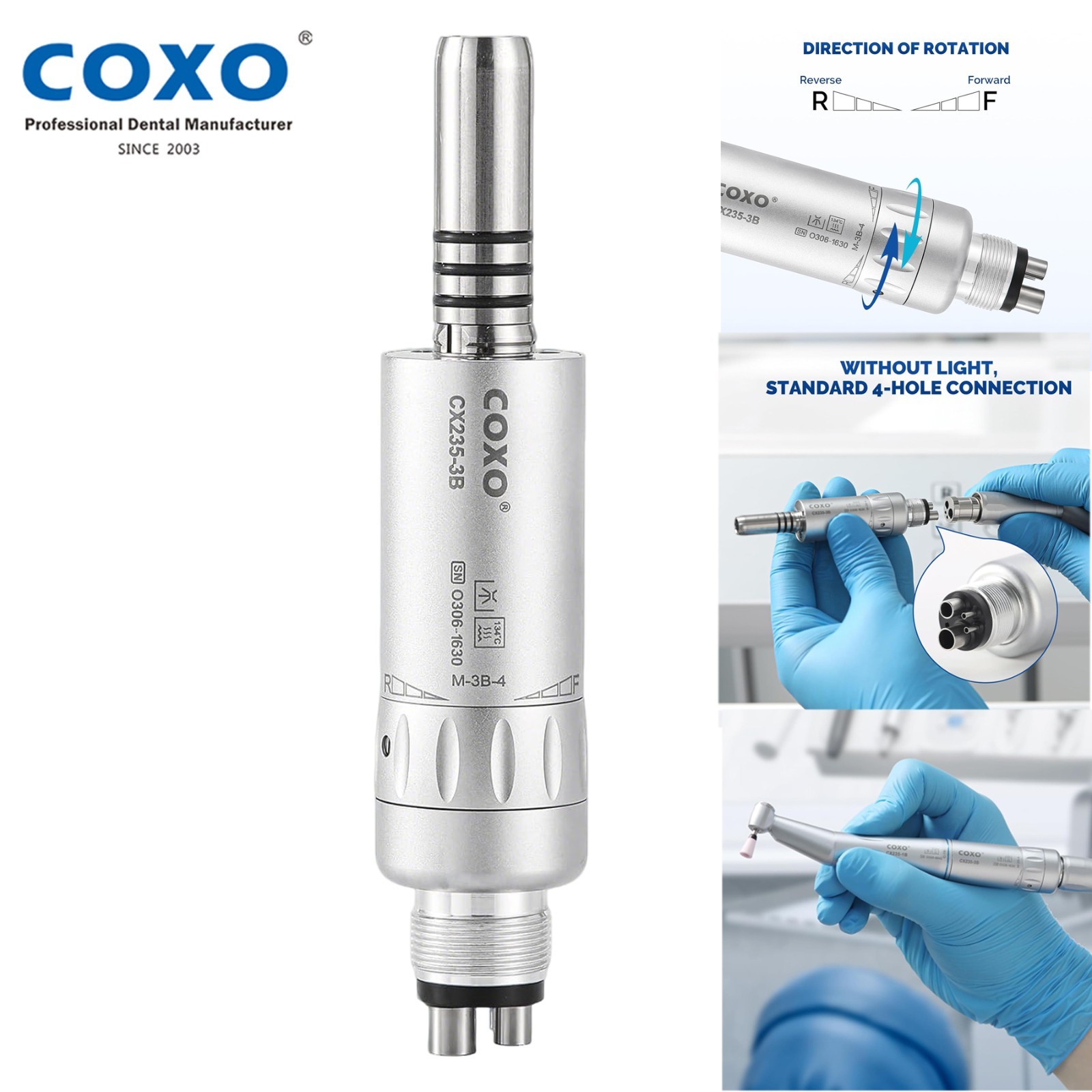 US COXO CX235-3B M4 4-Hole Inner Water Low Speed Air Motor 1:1 ISO E-Type NSK