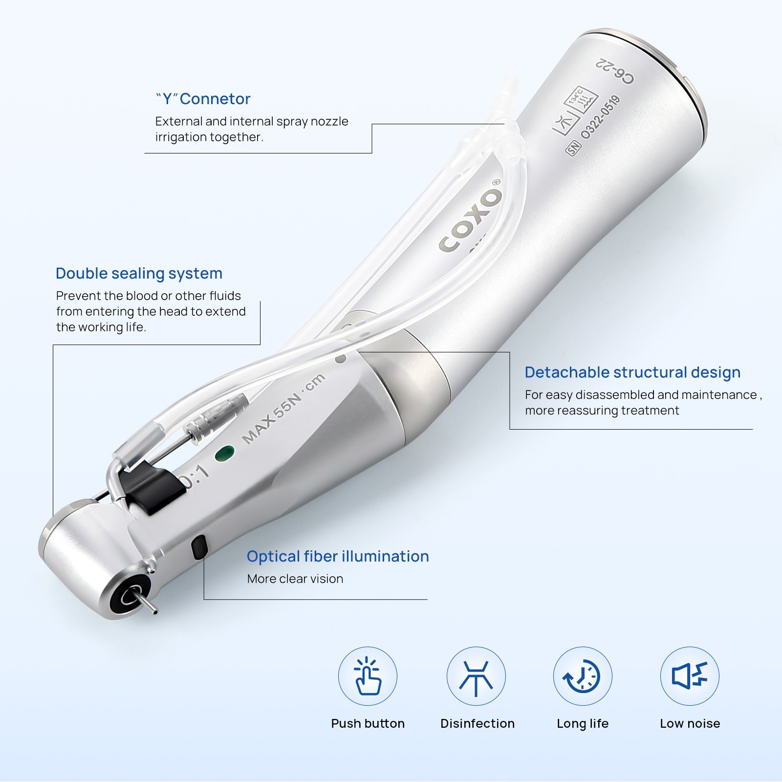 COXO Dental Implantation System With 20:1 Fiber Optic Contra Angle Handpiec