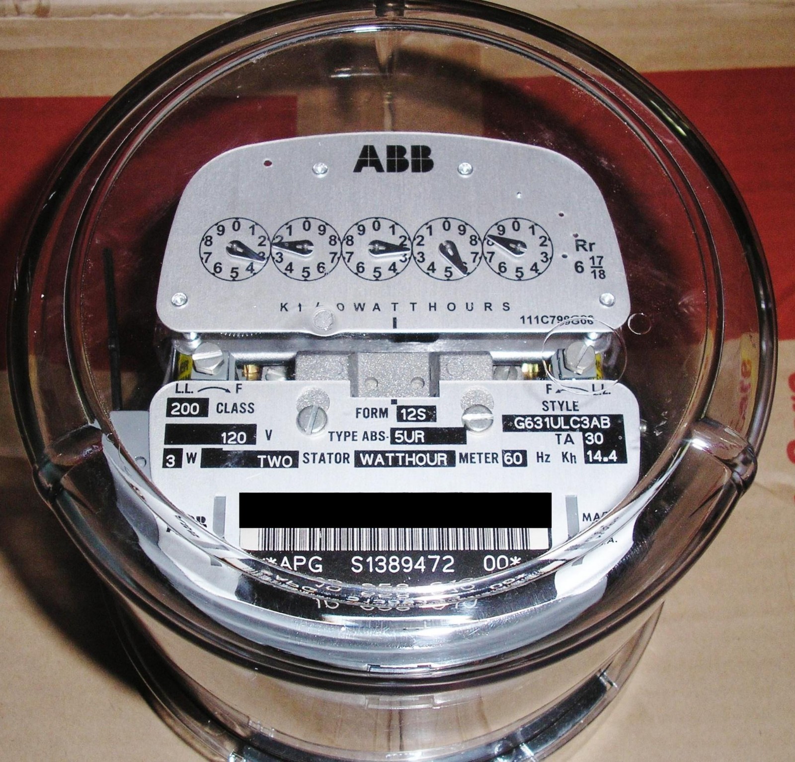 ABB, WATTHOUR METER (KWH) ABS-5UR, NETWORK, FORM 12S, 200A, 120V, 5 LUGS, 3 WIRE