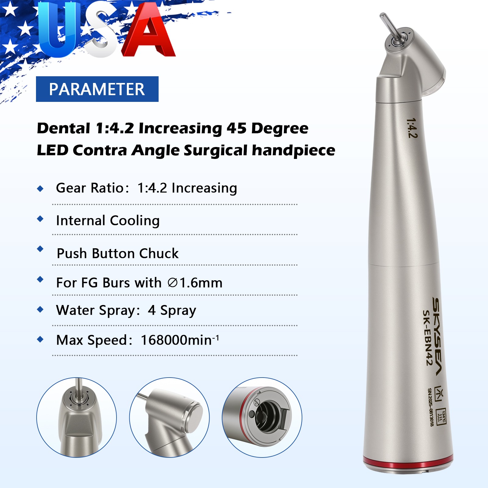 COXO Dental Electric Contra Angle 1:1 1:5 Handpiece 45° Surgical Fiber Optic LED