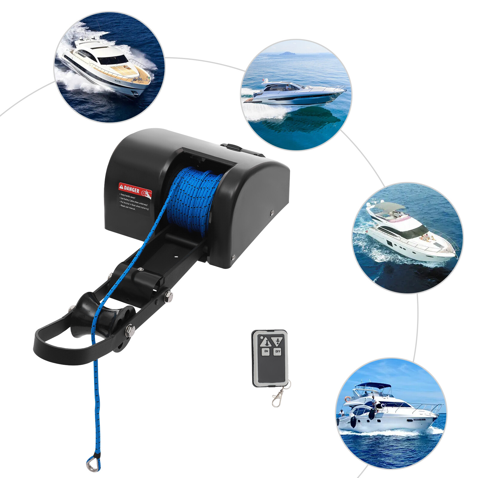 35 LBS Electric Anchor Winch with Roller & Remote Control for Boat Marine Winch
