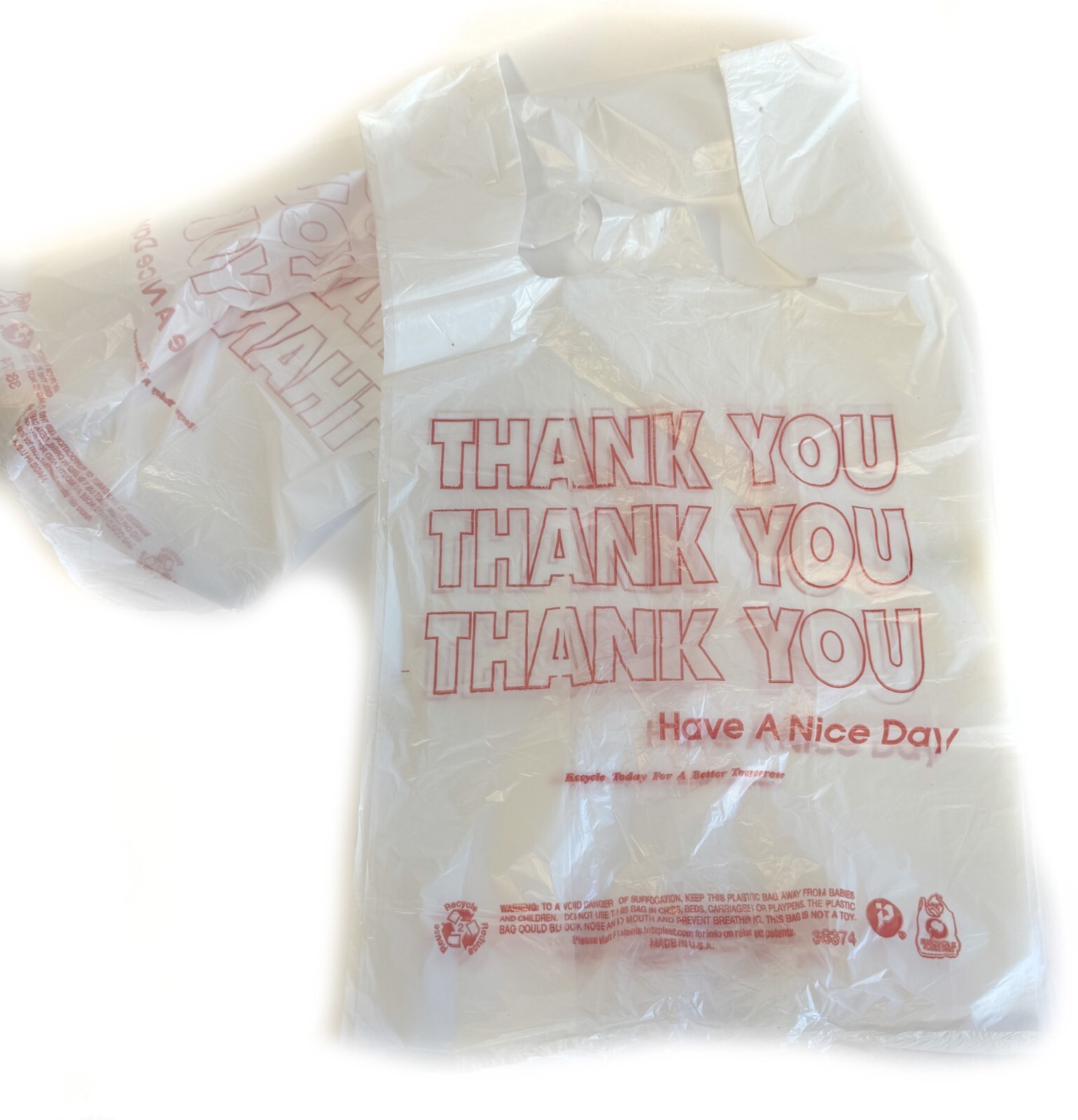500 +- Bags 1/6 Large 21 x 6.5 x 11.5 “Thank You” T-Shirt Plastic Shopping Bags