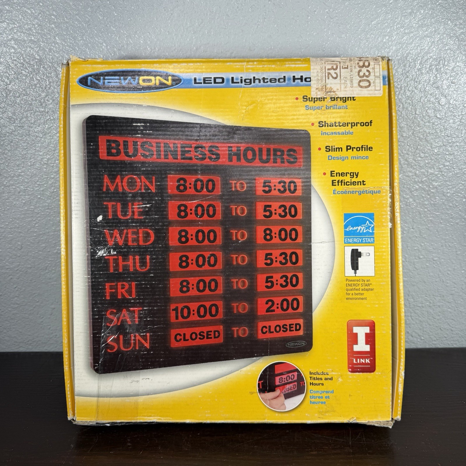 Newon LED Shatterproof Super Bright Lighted Business Hours Open Hanging Sign GUC