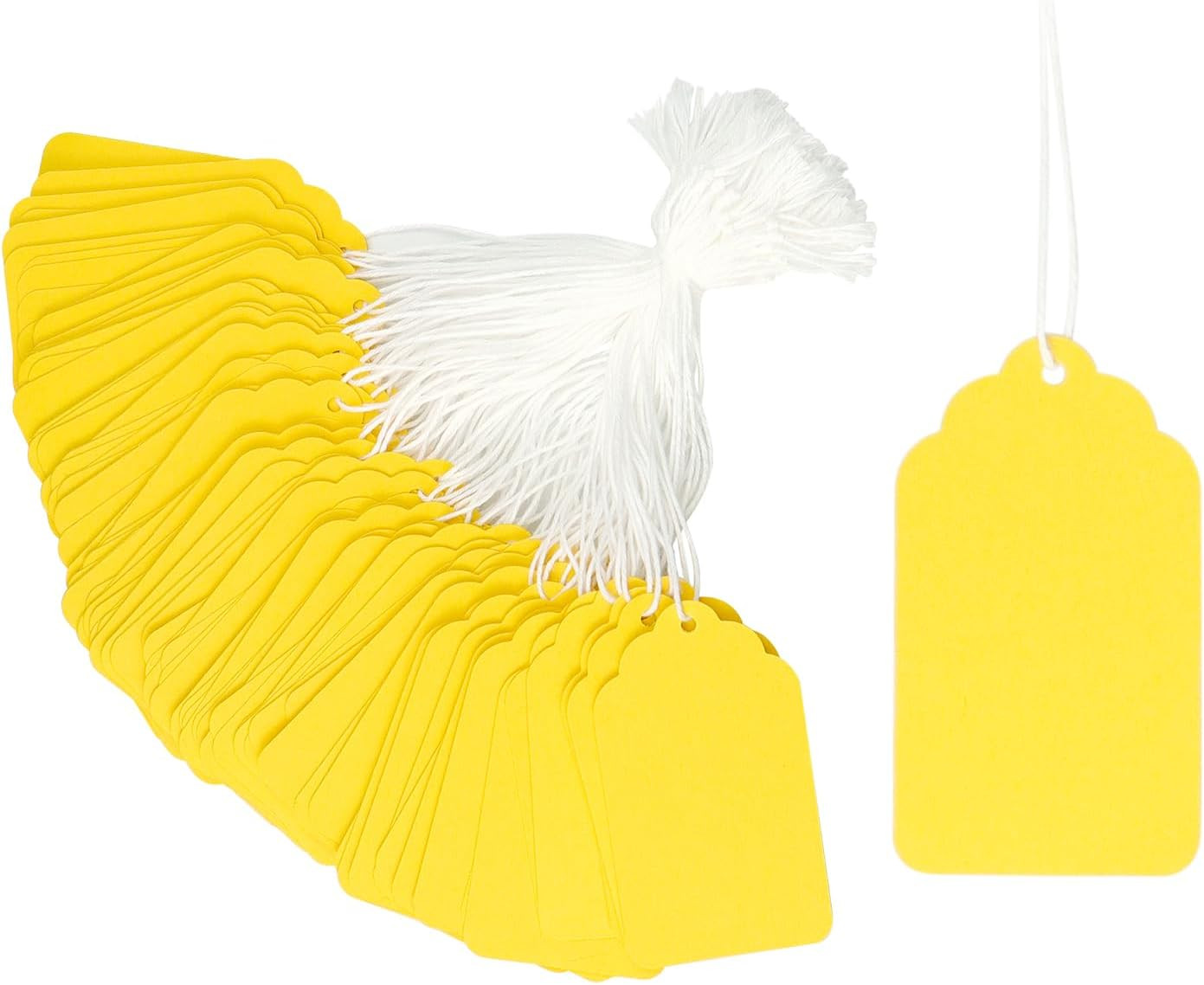 Price Tags, 500 Pcs Yellow Paper Gift Tags with String, 2.76″ X 1.69″ Blank Mark
