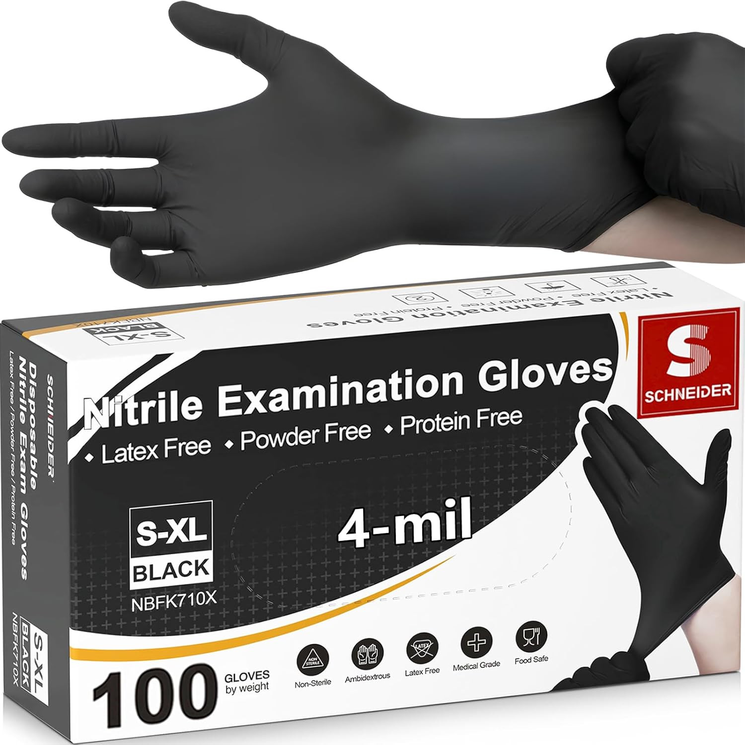 Schneider Medical Nitrile Exam Gloves, 4 Mil Black Gloves Disposable Latex Free